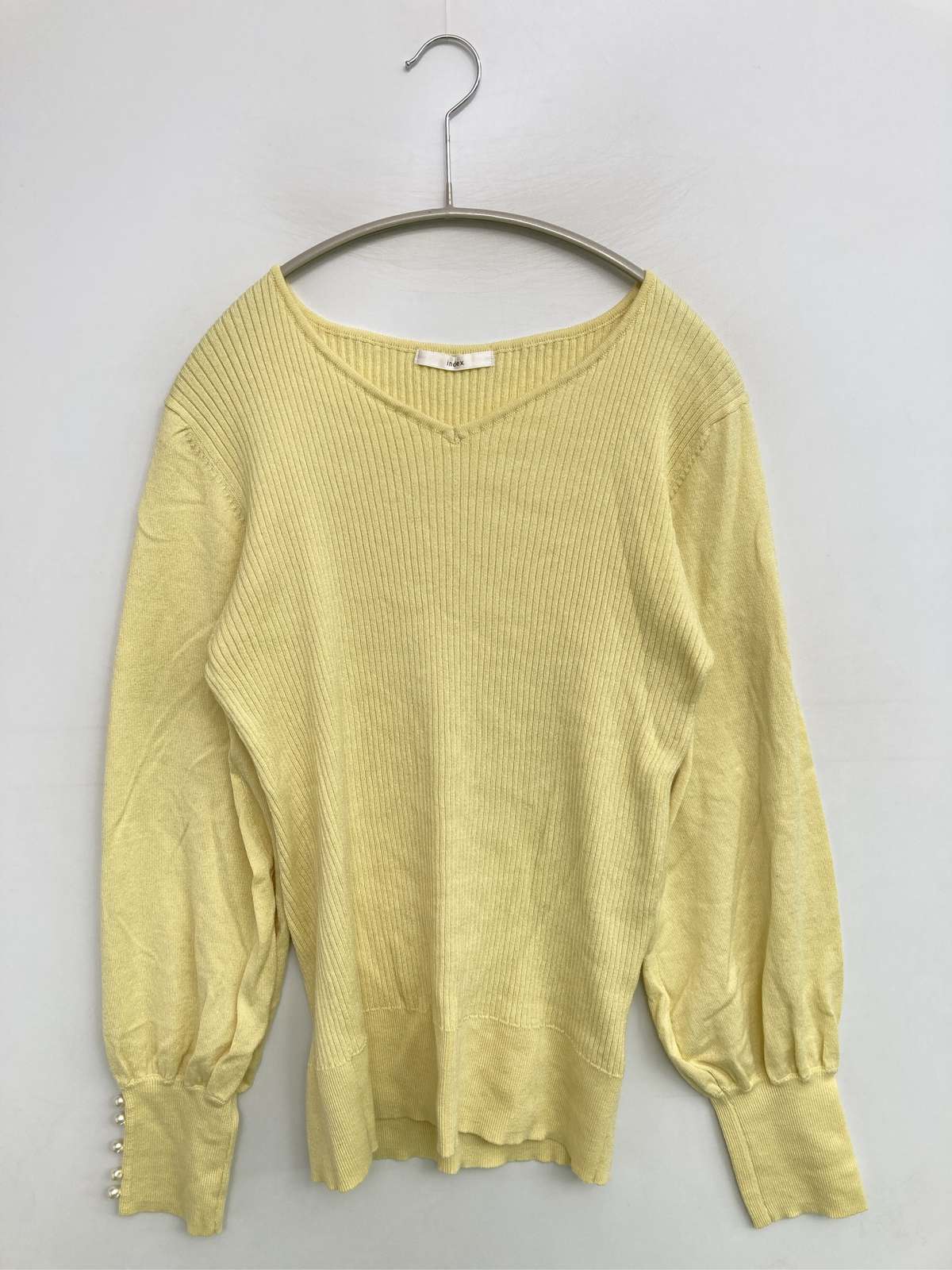 【中古】index インデックス ニット/セーター LL イエロー ナイロン ニット 無地 ミドル丈 長袖 Vネック レディース