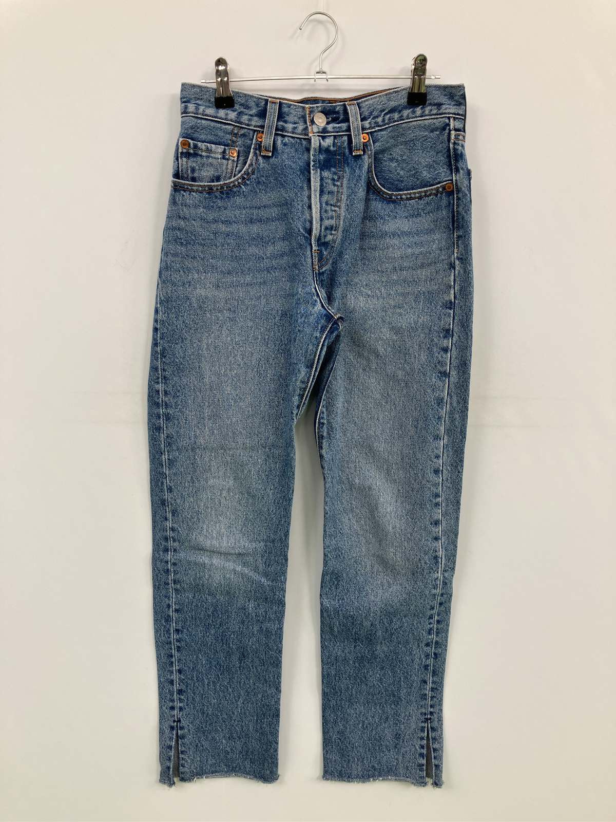 【中古】LEVI STRAUSS & CO. リーバイストラウスアンドカンパニー デニムパンツ W24 L28 ブルー フルレングス 無地 ワンポイント ブランドロゴ スタンダード ストレート レギュラー ヴィンテージ レディース
