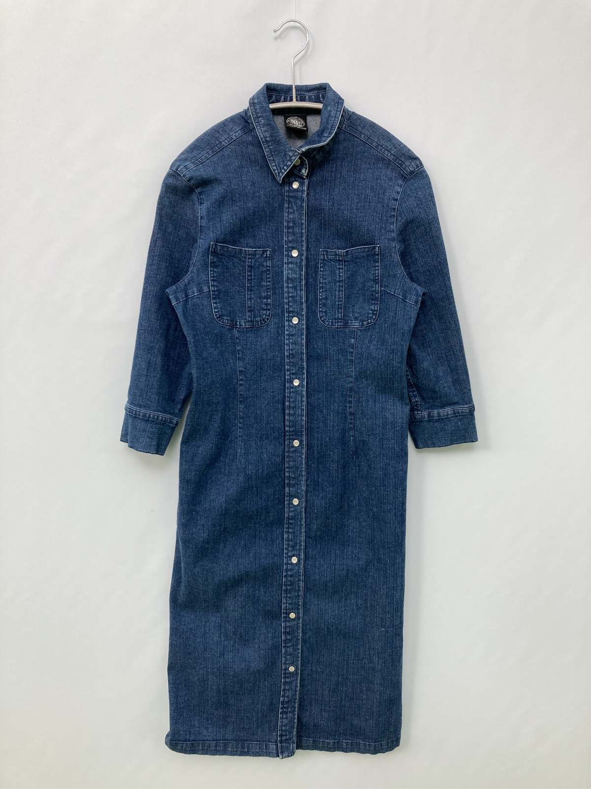 【中古】DKNY JEANS ディーケーエヌワイジーンズ シャツワンピース ブルー デニム 無地 半端袖 ロング・マキシ丈 レディース