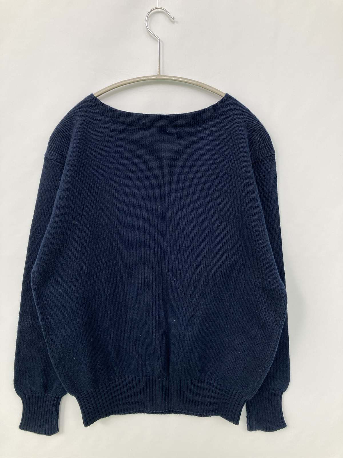 【中古】Ralph Lauren ラルフローレン ニット/セーター M ネイビー コットン ニット 無地 ブランドロゴ ミドル丈 長袖 ボートネック レディース