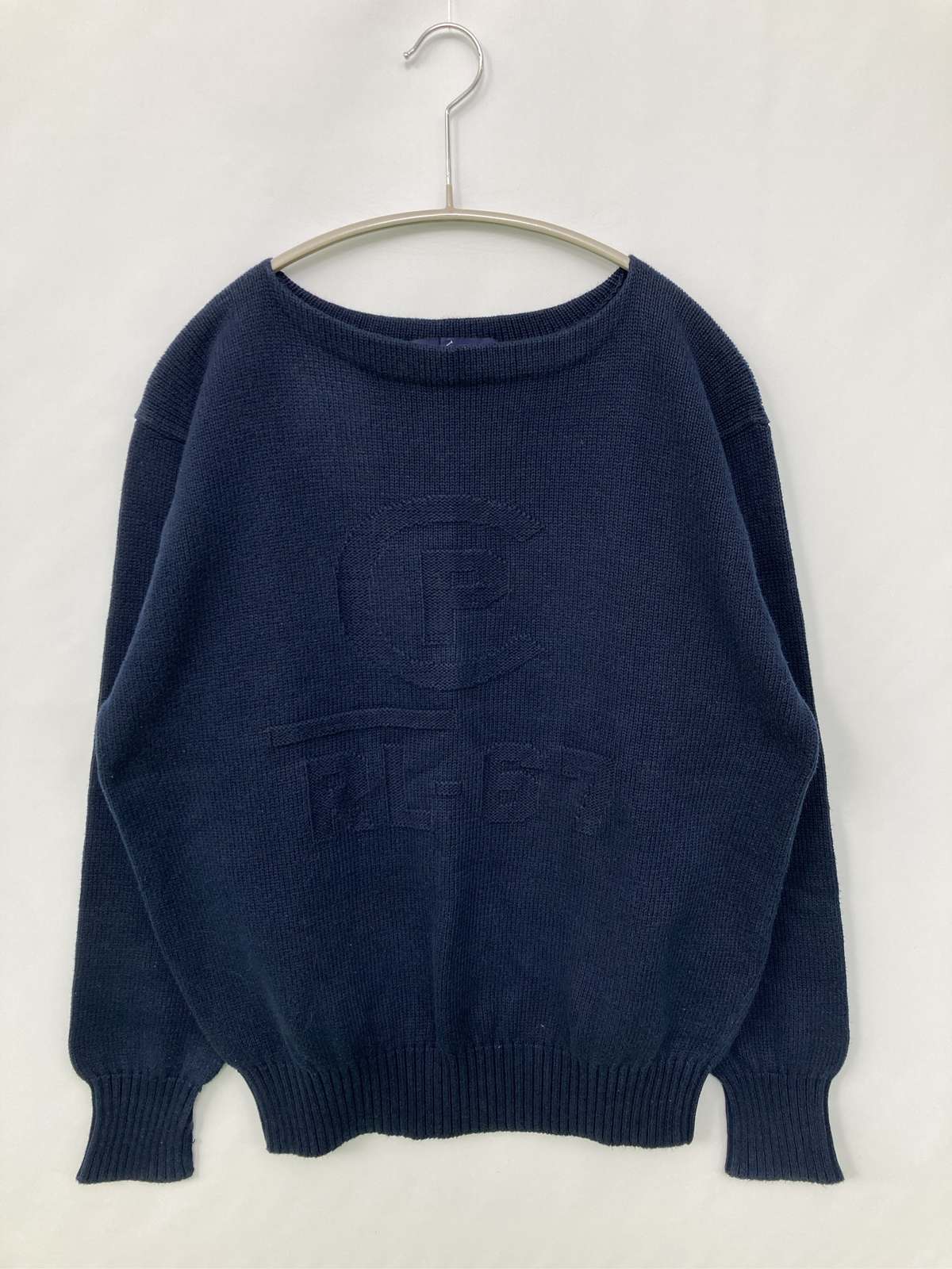 【中古】Ralph Lauren ラルフローレン ニット/セーター M ネイビー コットン ニット 無地 ブランドロゴ ミドル丈 長袖 ボートネック レディース