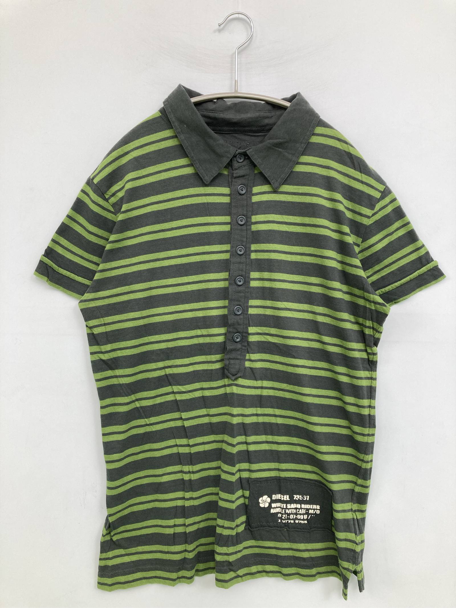 Rakuten - 【中古】DIESEL ディーゼル ポロシャツ L グリーン ボーダー柄 バックプリント ブランドロゴ 半袖 メンズ