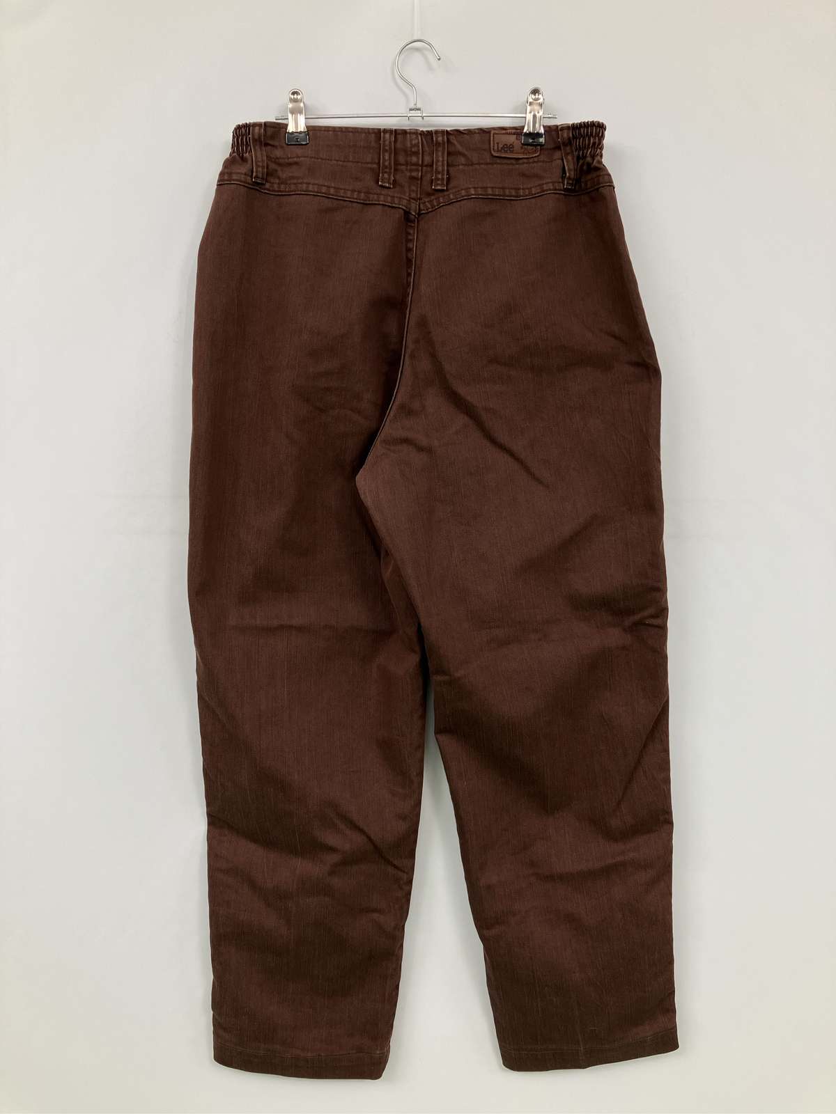 【中古】Lee リー チノパンツ 14 MEDIUM ブラウン フルレングス コットン 無地 サルエル テーパード ハイウエスト ウエストゴム・紐 レディース