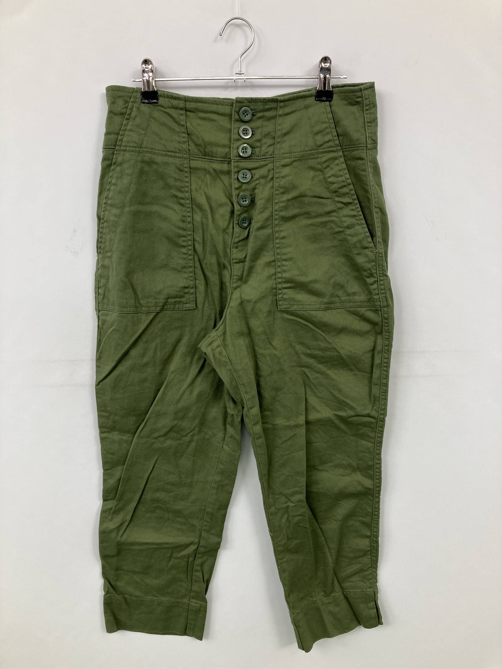 Rakuten - 【中古】GAP ギャップ チノパンツ 8/12 カーキ クロップド・半端丈 コットン ストレッチ 無地 テーパード ハイウエスト レディース