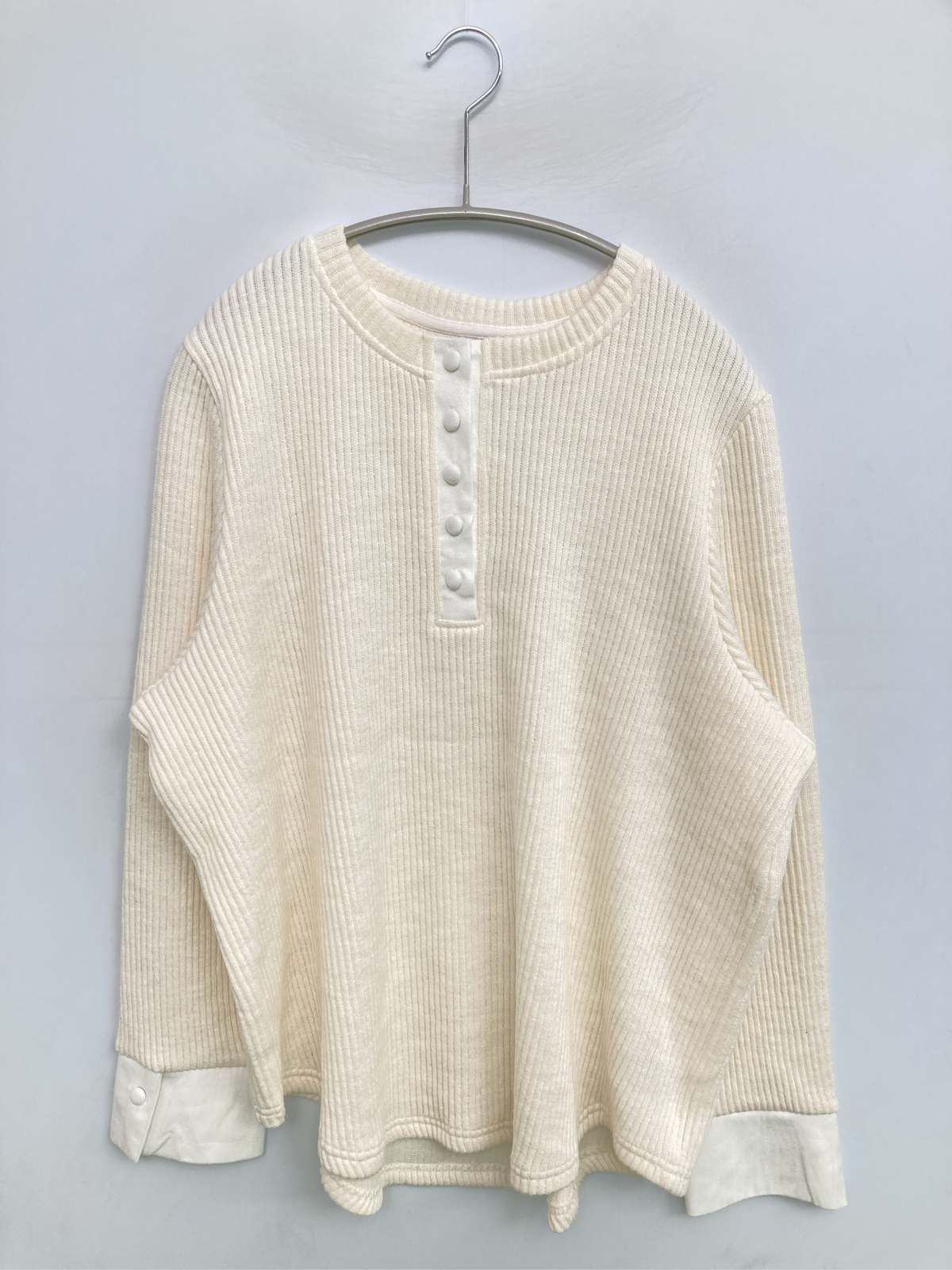 【中古】WAYS WILL ニット/セーター F アイボリー ナイロン ニット 無地 ヘンリーネック 長袖 ミドル丈 レディース