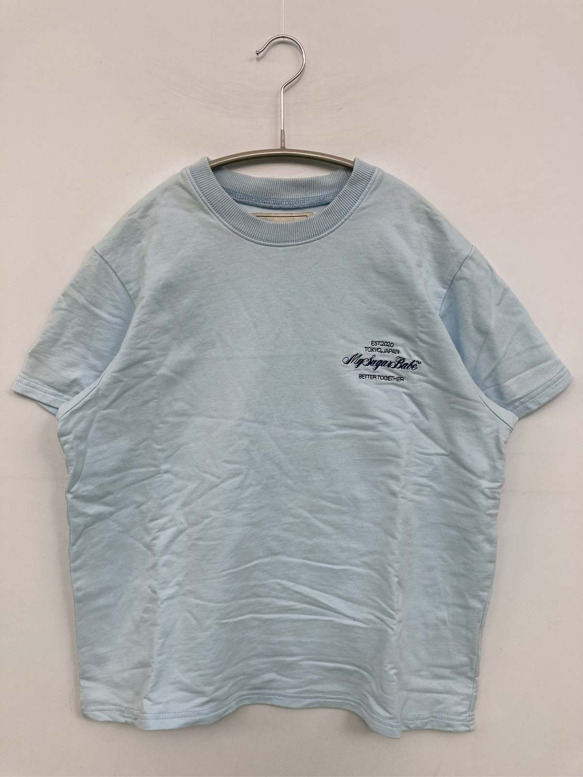 【中古】My Sugar Babe マイシュガーベイブ Tシャツ/カットソー F スカイブルー 無地 ワンポイント ブランドロゴ ショート丈 半袖 クルーネック(丸首) レディース