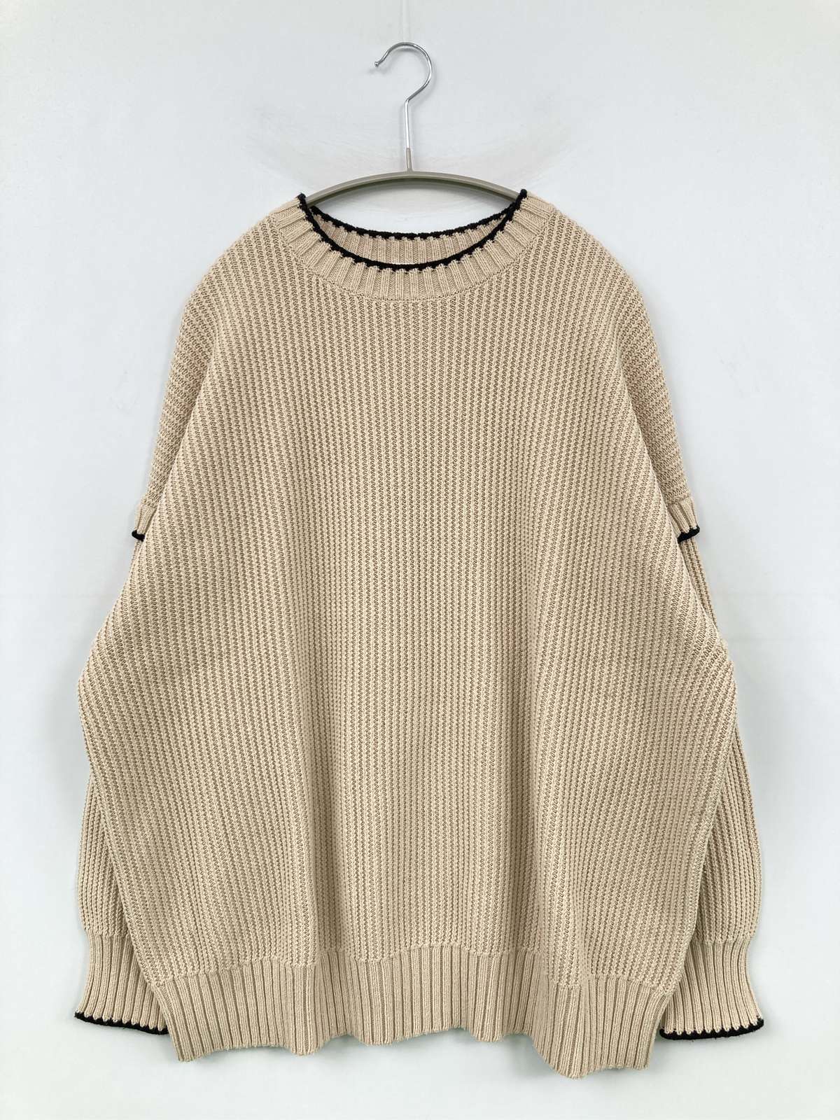 【中古】LOWRYS FARM ローリーズファーム ニット/セーター F ベージュ コットン ニット 無地 ミドル丈 長袖 クルーネック(丸首) レディース