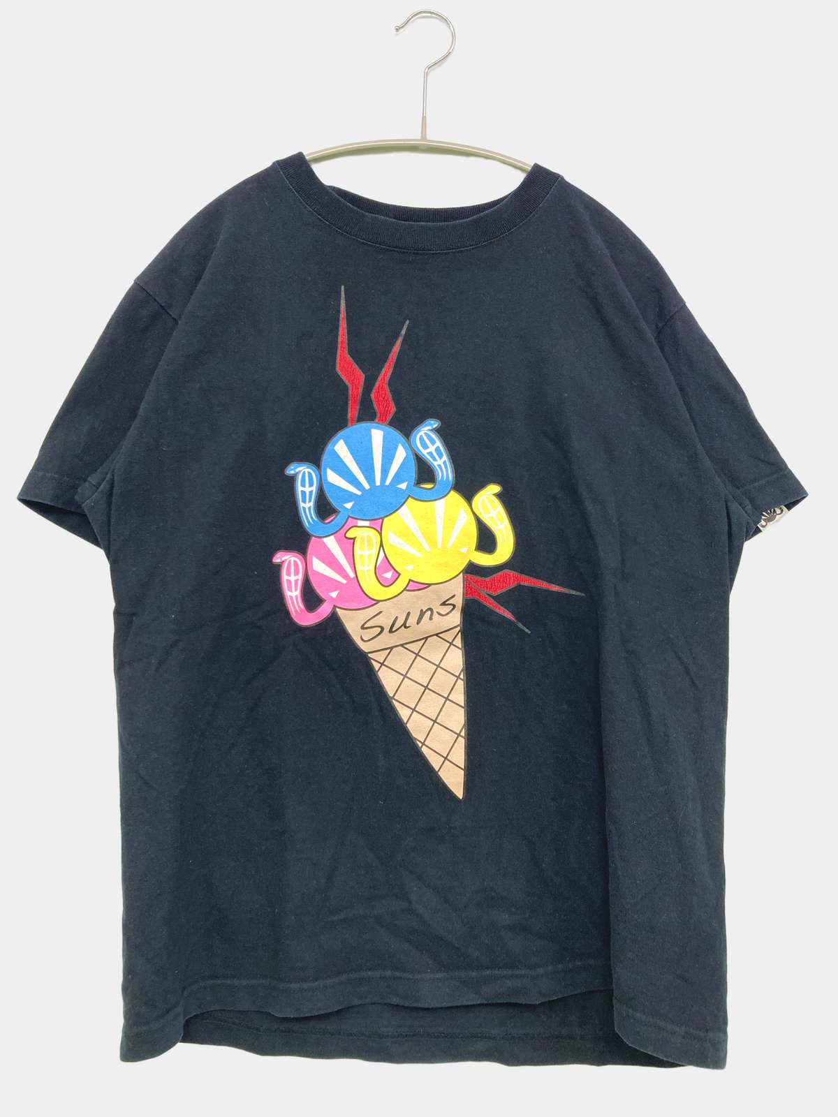 【中古】ANDSUN'S Tシャツ/カットソー M ブラック 前面プリント ワンポイント ブランドロゴ ミドル丈 半袖 クルーネック(丸首) メンズ レディース