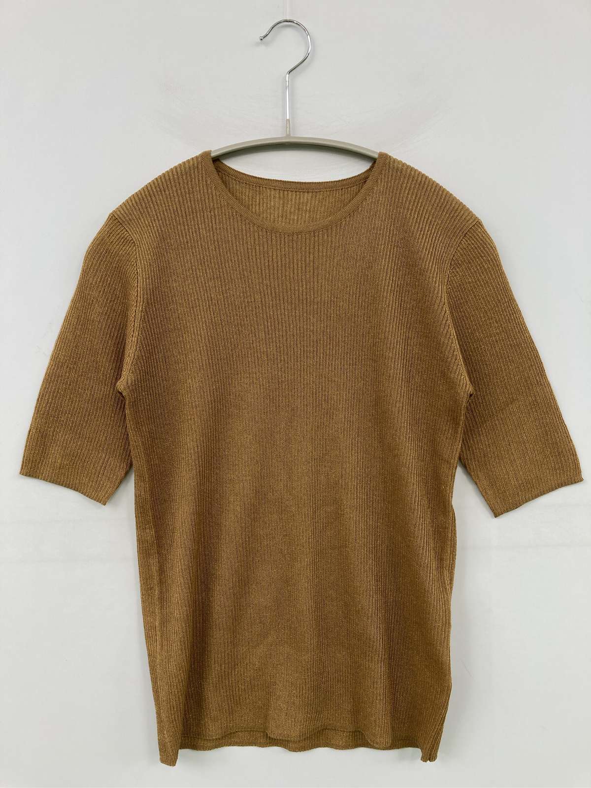 【中古】STYLEMIXER スタイルミキサー ニット/セーター FREE ブラウン 無地 ショート丈 半袖 クルーネック(丸首) レディース