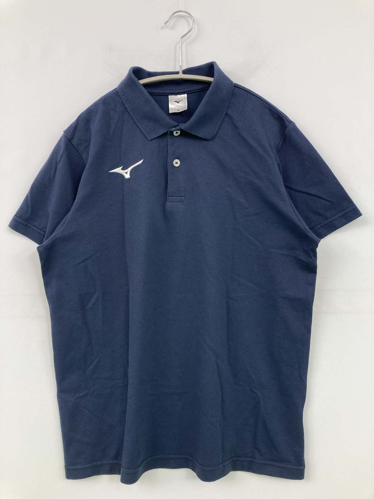 【中古】MIZUNO ミズノ ポロシャツ M ネイビー 無地 ブランドロゴ ワンポイント 半袖 メンズ