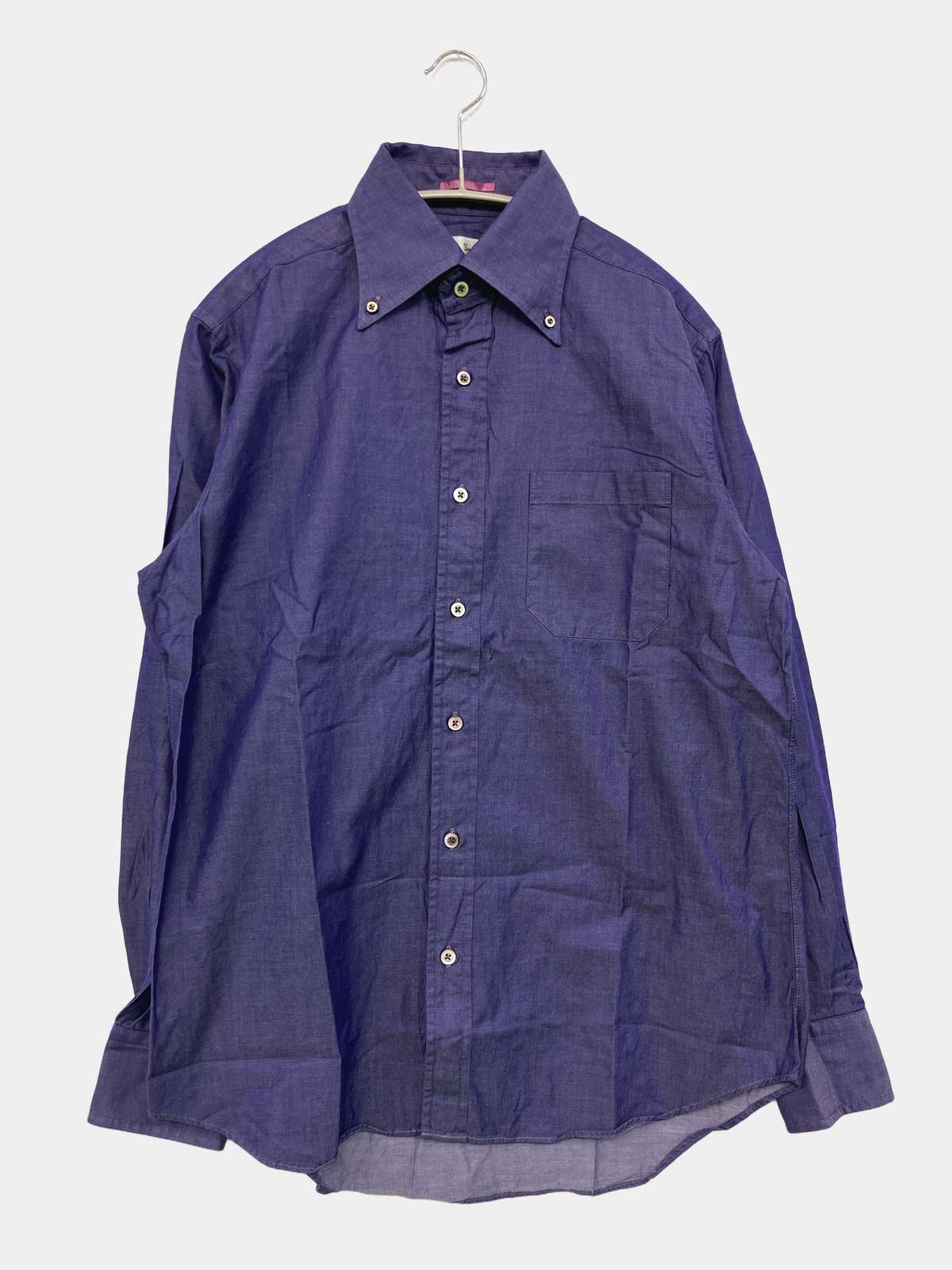【中古】Paul Smith ポールスミス シャツ/ブラウス M ネイビー コットン 無地 ミドル丈 長袖 ボタンダウン メンズ