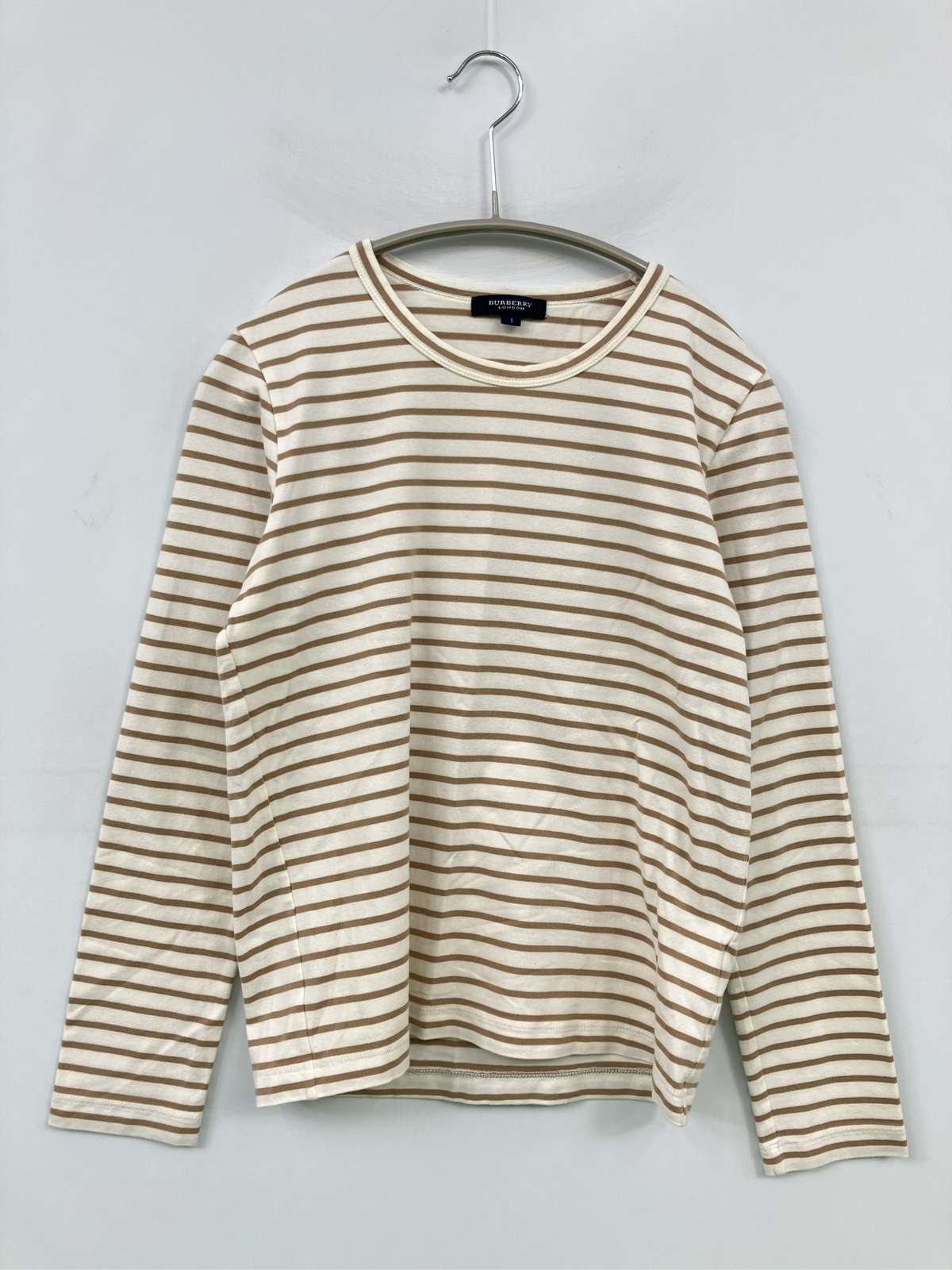 【中古】BURBERRY LONDON バーバリーロンドン Tシャツ/カットソー 1 ベージュ ボーダー柄 ミドル丈 長袖 クルーネック(丸首) レディース