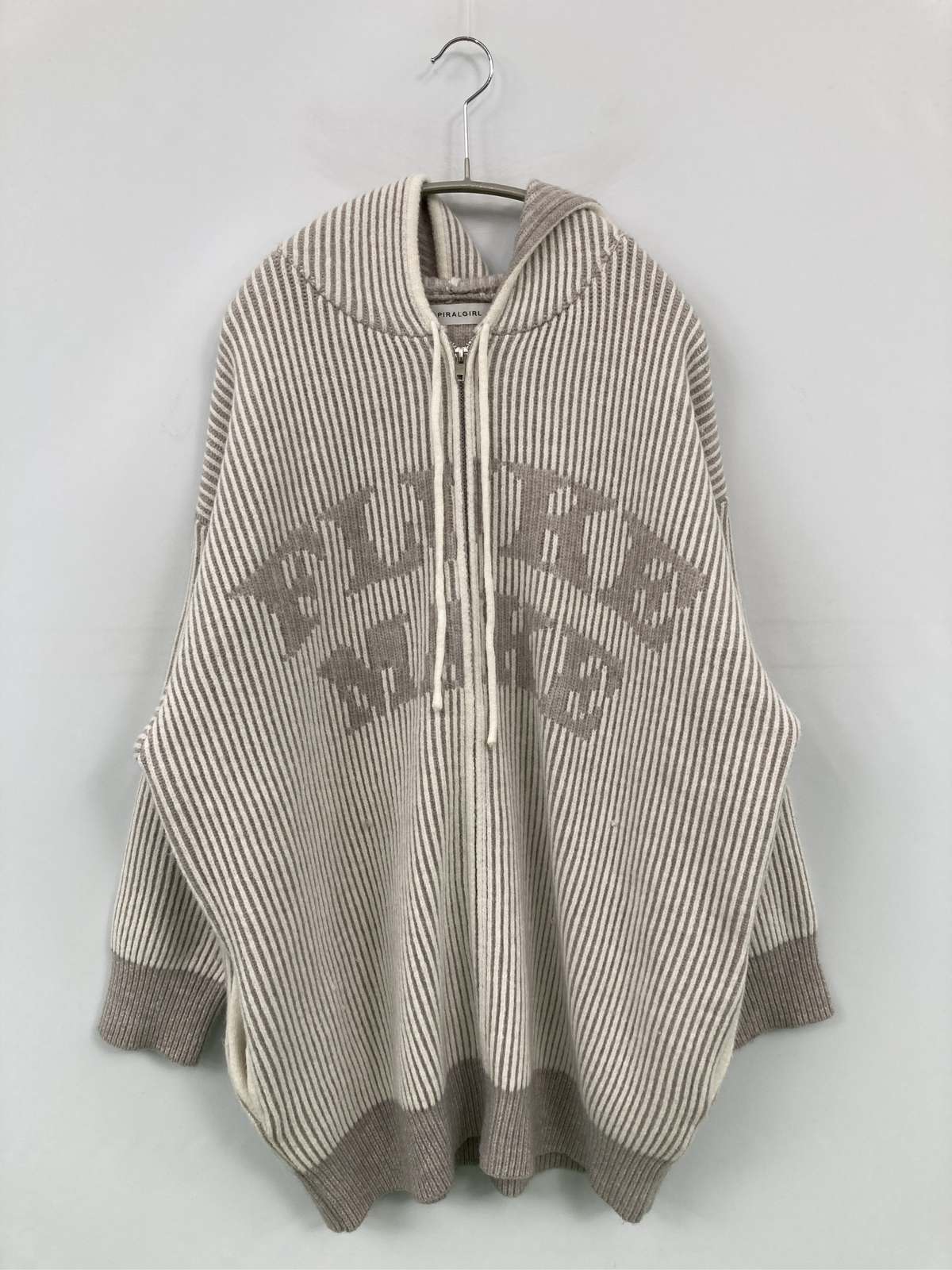 【中古】SPIRALGIRL スパイラルガール ニット/セーター F グレー ナイロン ニット ストライプ柄 前面プリント ロング丈 長袖 レディース