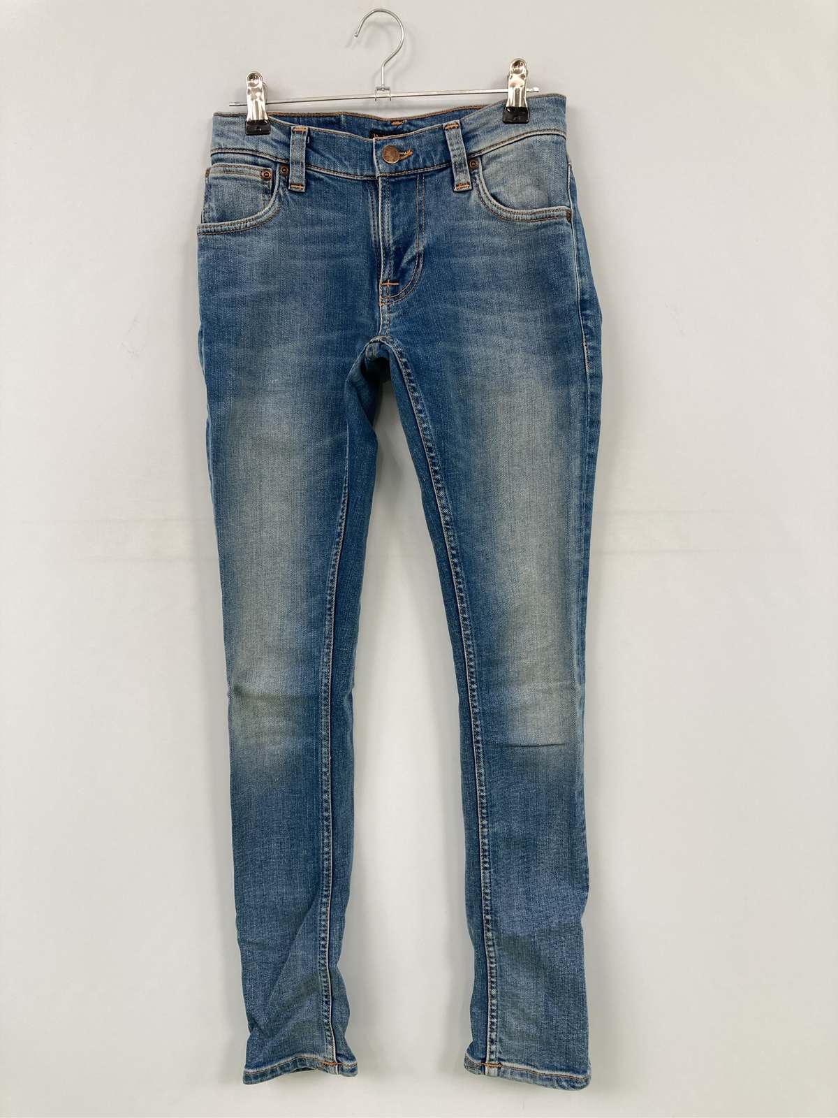 【中古】nudie jeans co ヌーディージーンズ デニムパンツ W25 L30 ブルー フルレングス 無地 スキニー・タイト テーパード ローライズ ヴィンテージ レディース