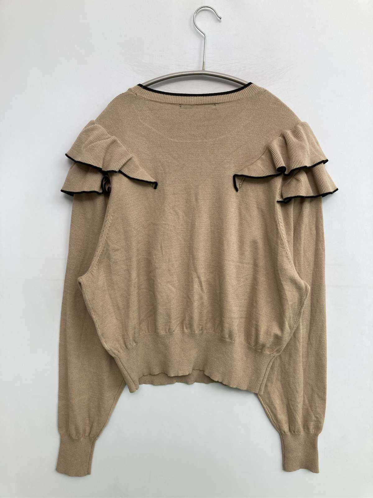 【中古】Heather ヘザー ニット/セーター F ベージュ ニット 無地 フリル ミドル丈...