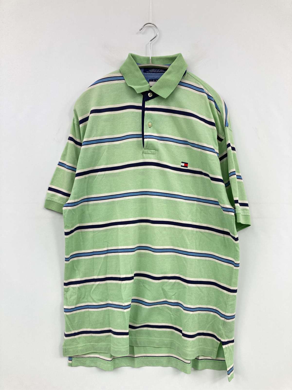 【中古】TOMMY HILFIGER トミーヒルフィガー ポロシャツ M グリーン ボーダー柄 ブ...