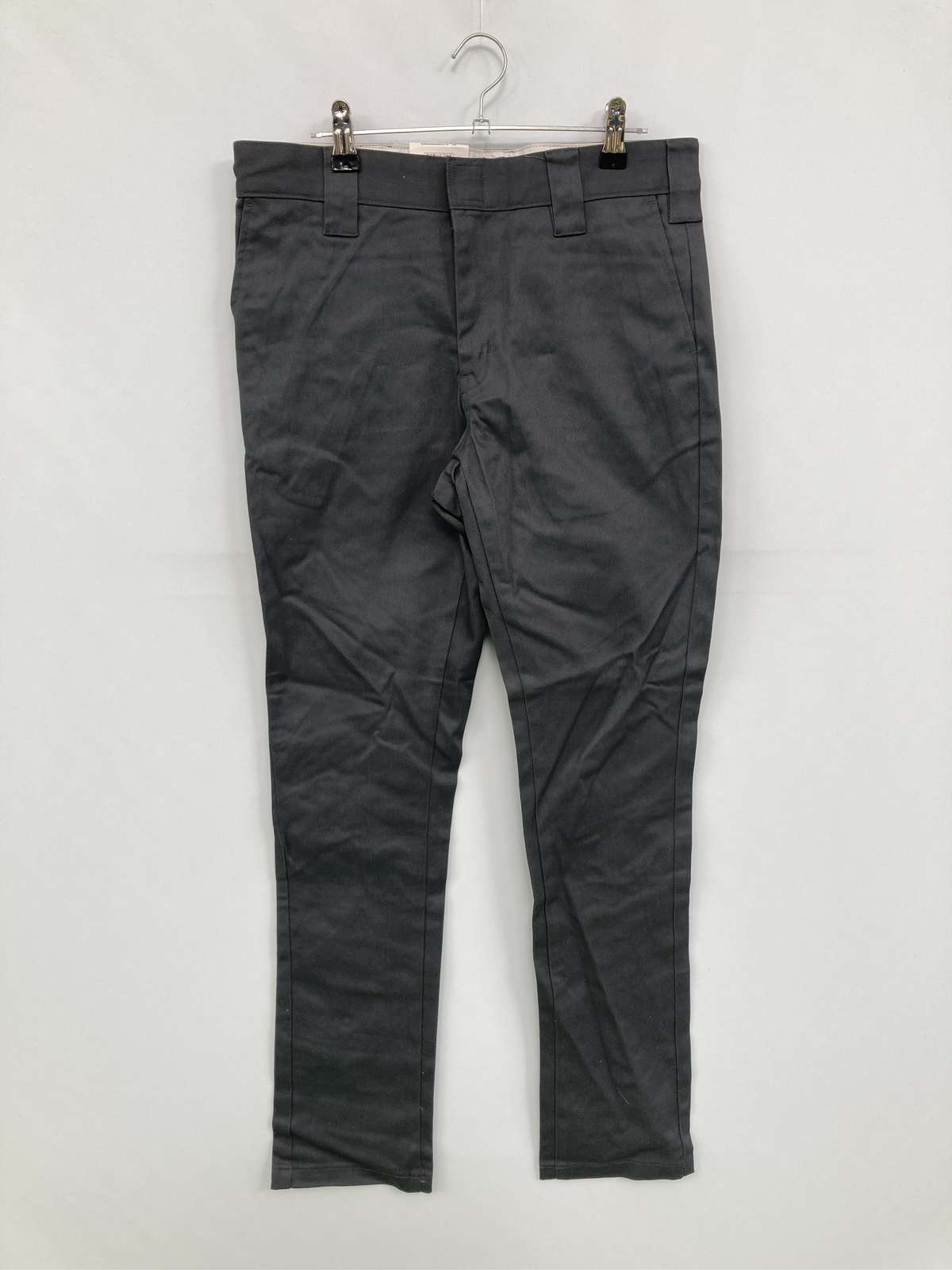 【中古】Dickies ディッキーズ チノパンツ 28 グレー フルレングス コットン ストレッチ 無地 ワンポイント ブランドロゴ スキニー・タイト レギュラー ストレート メンズ