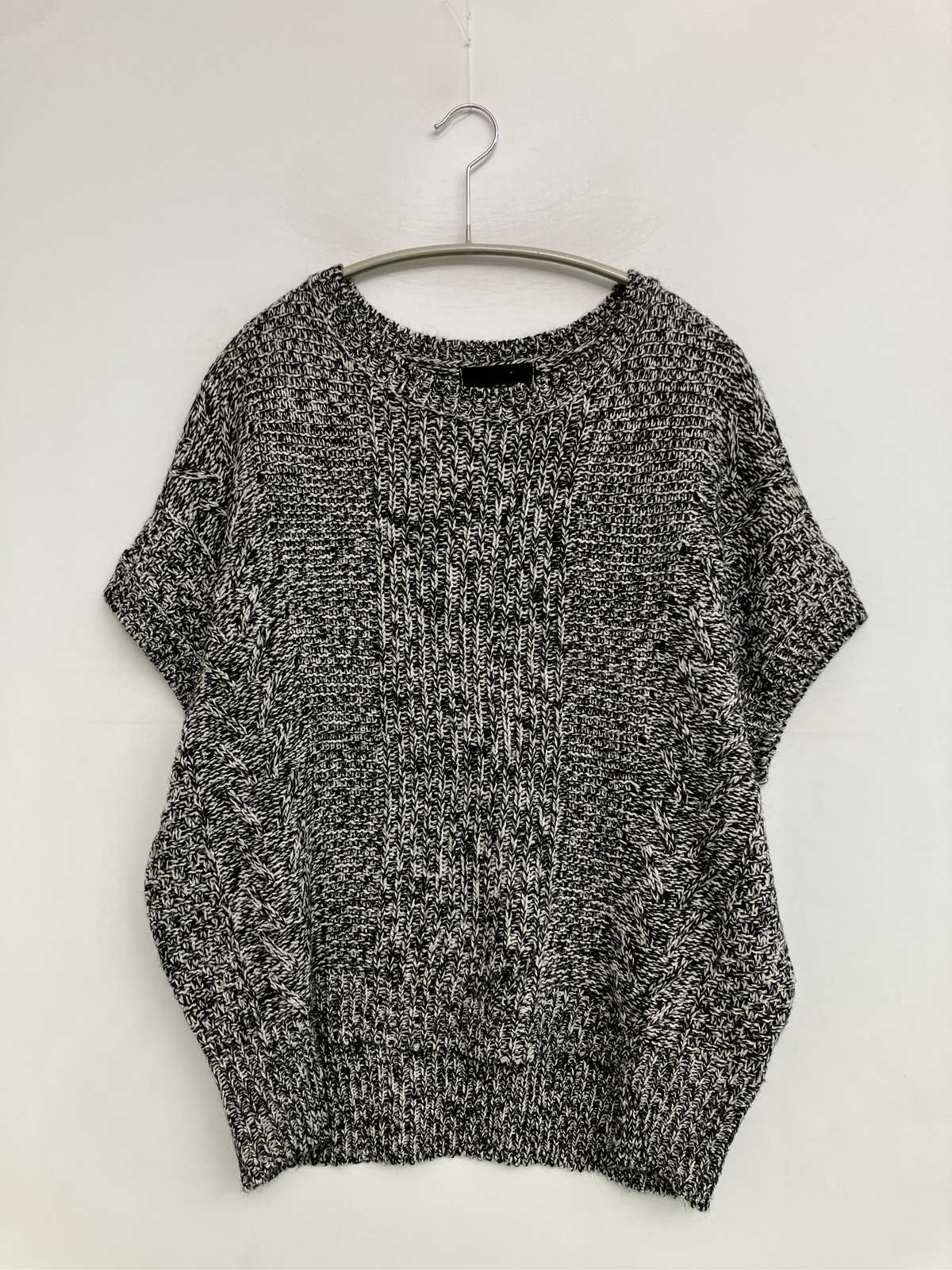 【中古】JEANASIS ジーナシス ニット/セーター F ブラック ウール・ニット ナイロン その他総柄 ミドル丈 半袖 ボートネック レディース