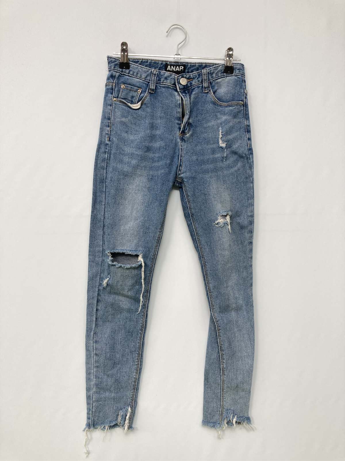 【中古】ANAP アナップ デニムパンツ S ブルー フルレングス 無地 テーパード スキニー・タイト レギュラー ヴィンテージ クラッシュ・ダメージ レディース