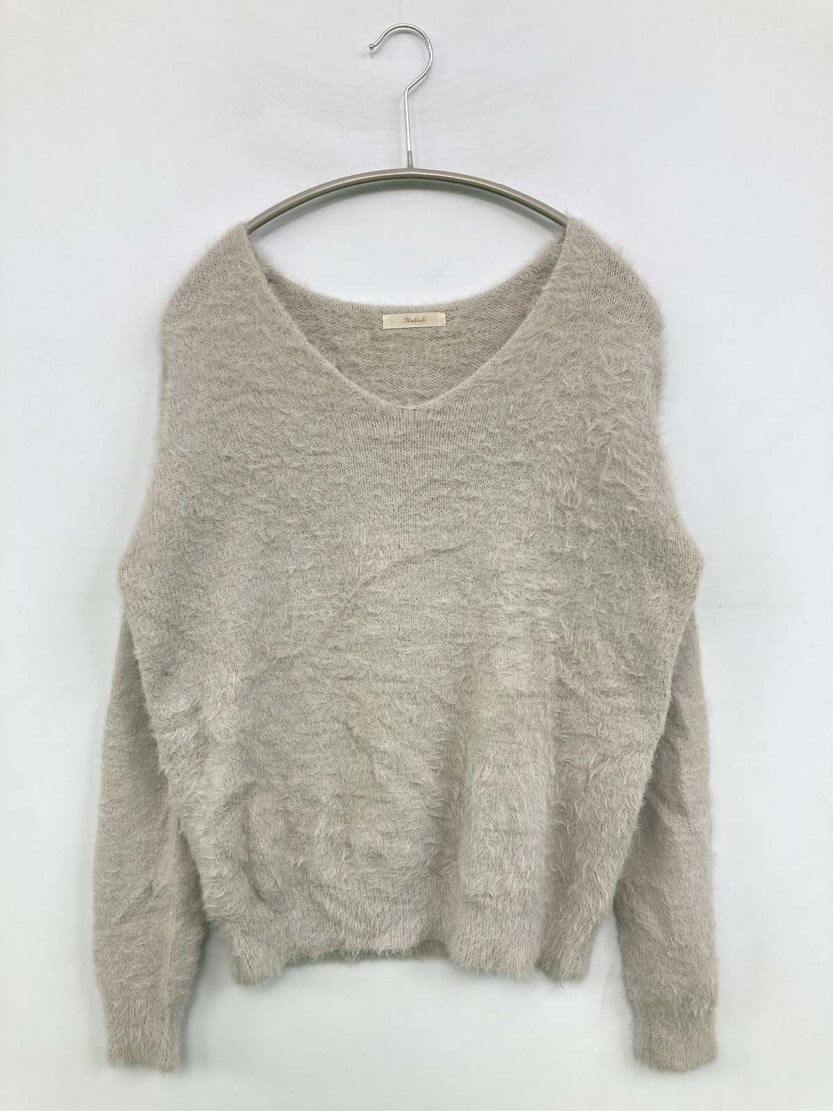 【中古】Te chichi テチチ ニット/セーター F グレー ナイロン 無地 ミドル丈 長袖 Vネック レディース