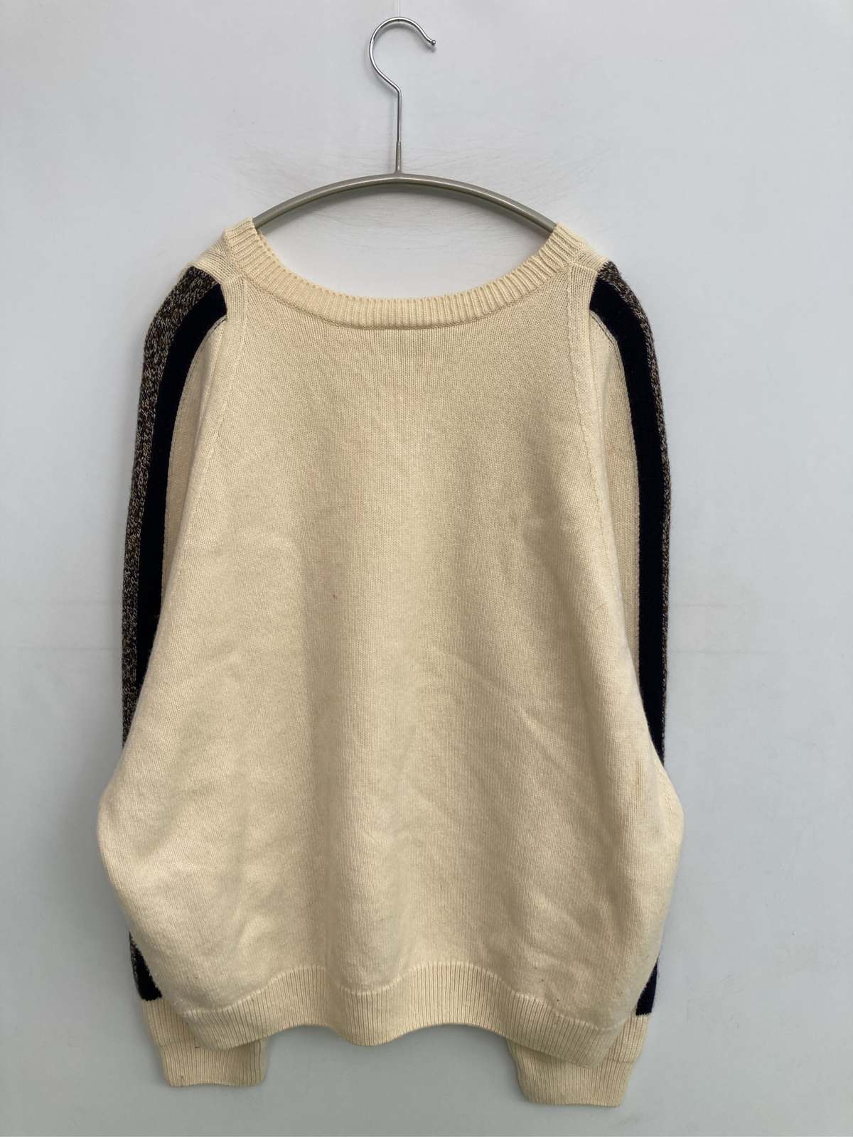 【中古】LACOSTE ラコステ ニット/セーター L アイボリー ウール・ニット 無地 ライン柄 長袖 ミドル丈 クルーネック(丸首) レディース