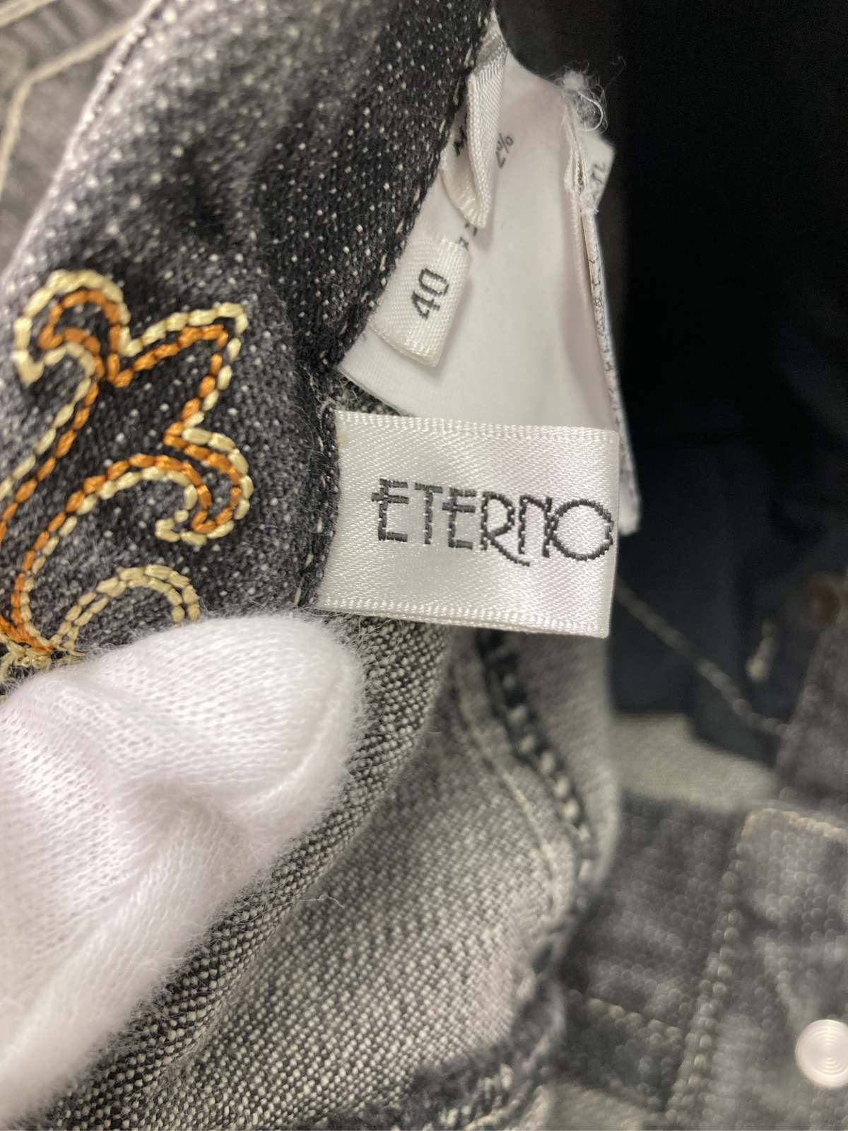【中古】ETERNO BELLEZZA デニムパンツ 40 ブラック クロップド・半端丈 無地 刺繍...