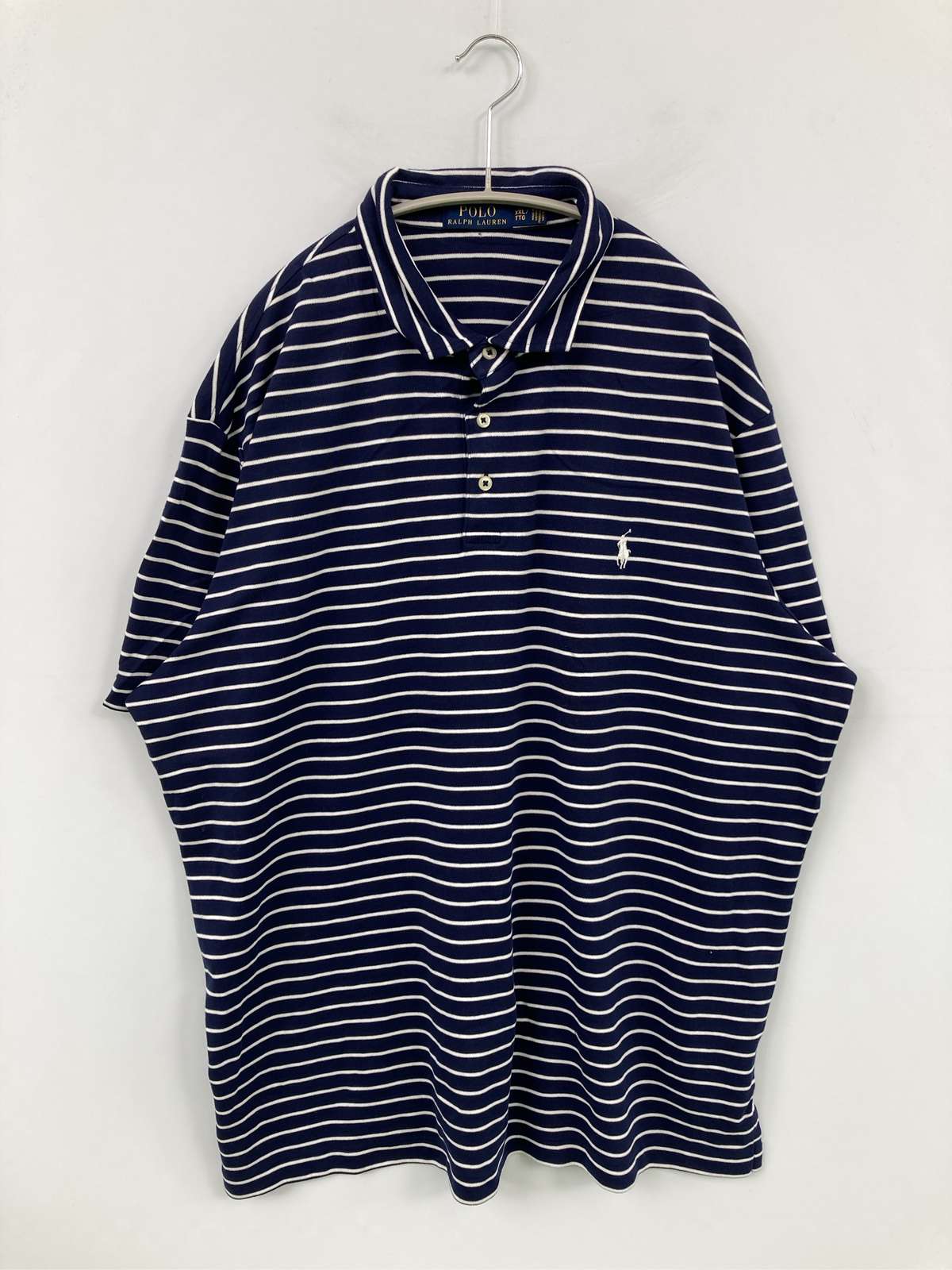 【中古】Polo Ralph Lauren ポロラルフローレン ポロシャツ XXL ネイビー ボーダー柄 ワンポイント ブランドロゴ 半袖 メンズ