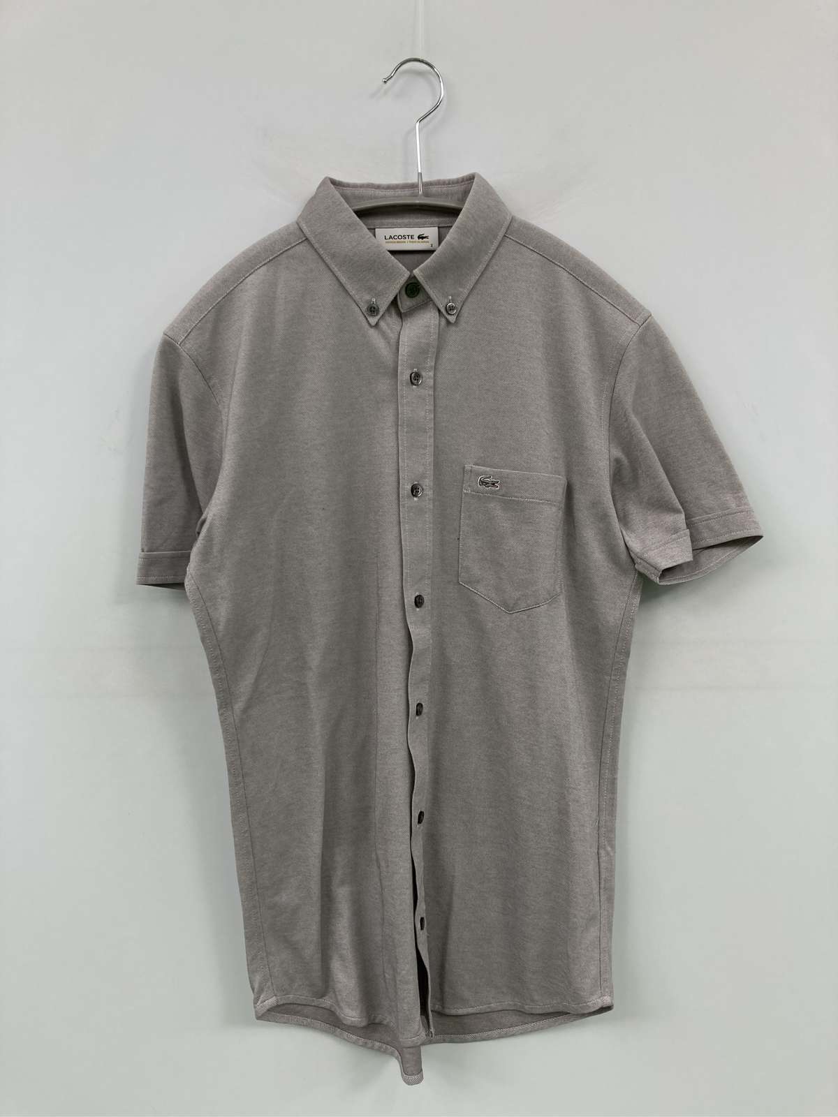 LACOSTE ラコステ シャツ/ブラウス 2 グレー コットン 無地 ブランドロゴ ワンポイント ミドル丈 半袖 レギュラーカラー メンズ