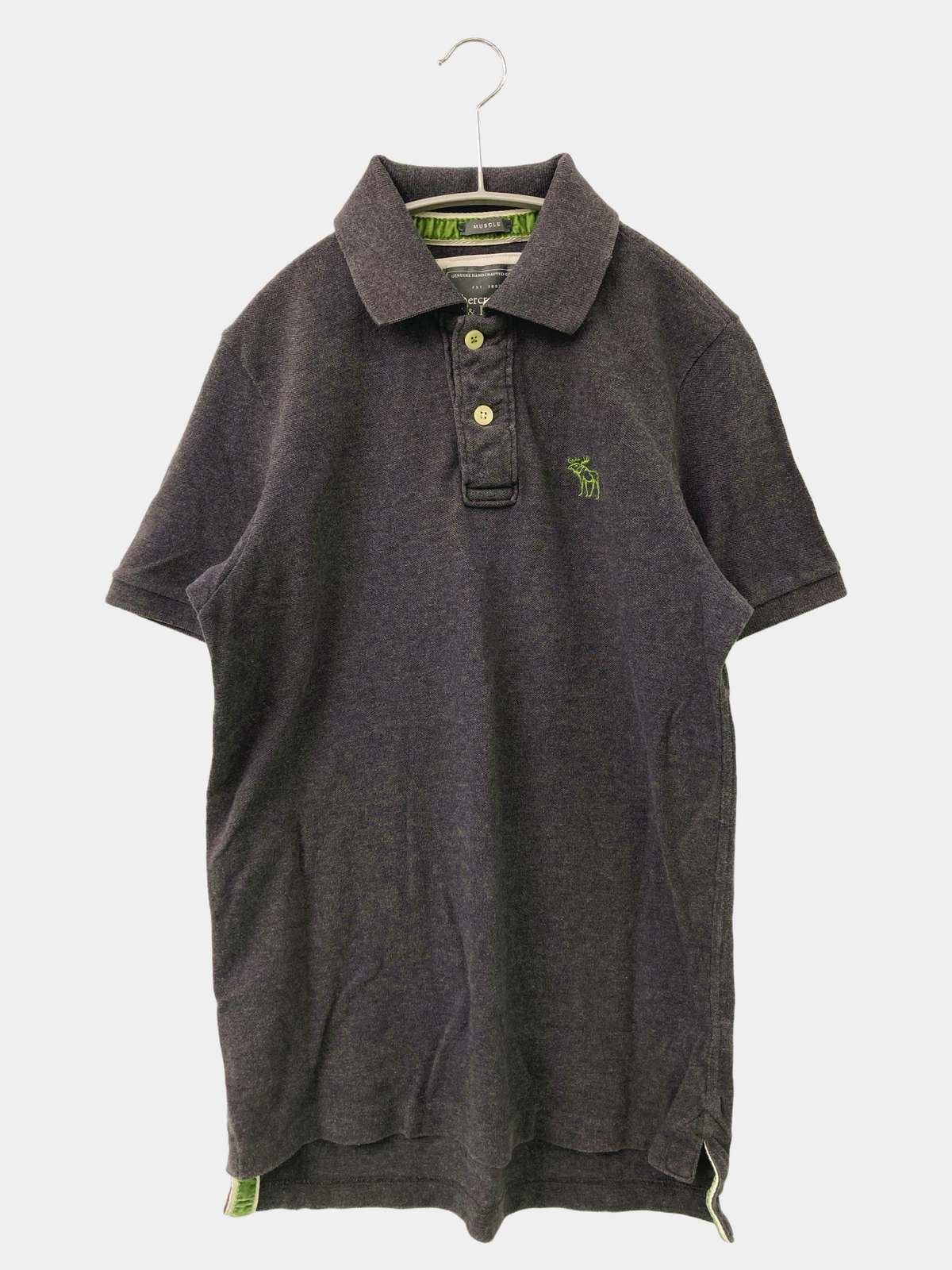 【中古】Abercrombie & Fitch アバクロンビーアンドフィッチ ポロシャツ S グレー 無地 ワンポイント 刺繍 半袖 メンズ