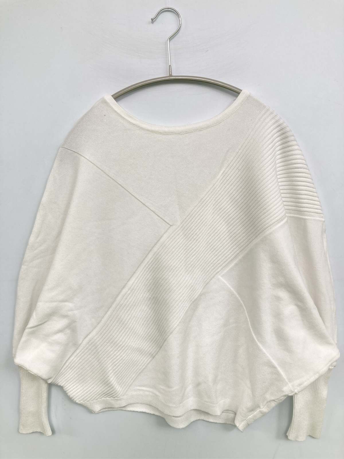 【中古】WAYS WILL ニット/セーター F ホワイト 無地 ストライプ柄 ショート丈 長袖 ボートネック レディース