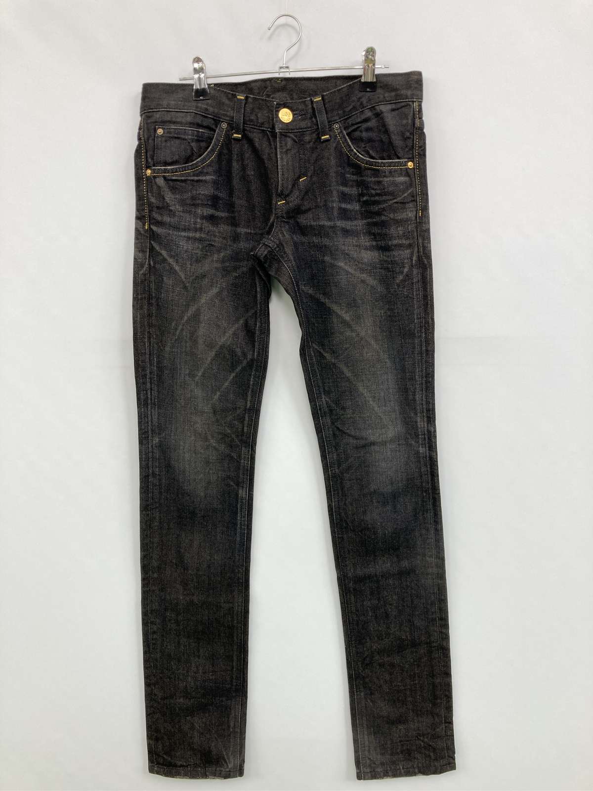 【中古】Lee リー デニムパンツ 27 ブラック フルレングス 無地 ワンポイント ブランドロゴ スキニー・タイト テーパード レギュラー ヴィンテージ レディース