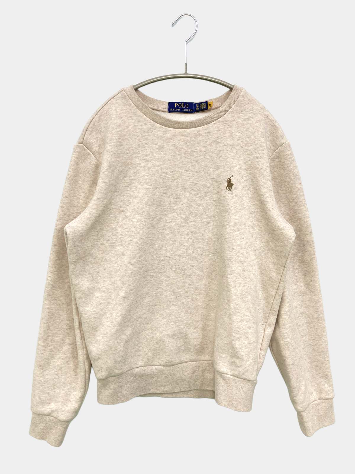 【中古】Polo Ralph Lauren ポロラルフローレン スウェット XS ベージュ 長袖 無地 ワンポイント ブランドロゴ 刺繍 コットン 裏起毛 レディース