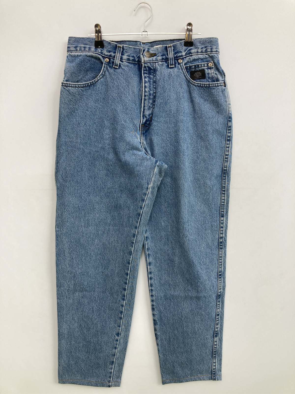 【中古】HARLEY-DAVIDSON ハーレーダビッドソン デニムパンツ 12/R ブルー フルレングス 無地 ワンポイント テーパード スタンダード ハイウエスト ヴィンテージ レディース