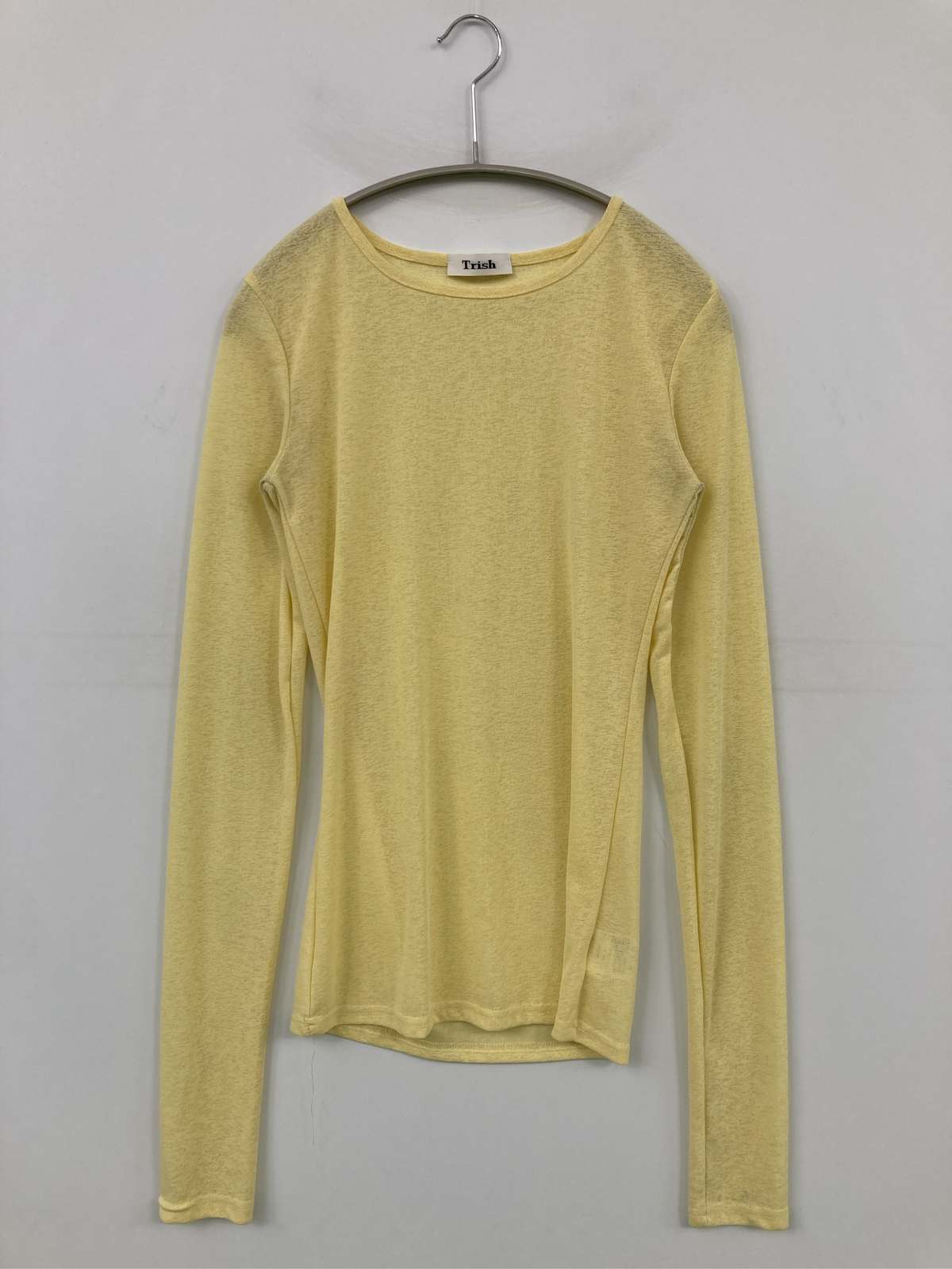 【中古】Trish ニット/セーター イエロー ニット 無地 ミドル丈 長袖 ボートネック レディース