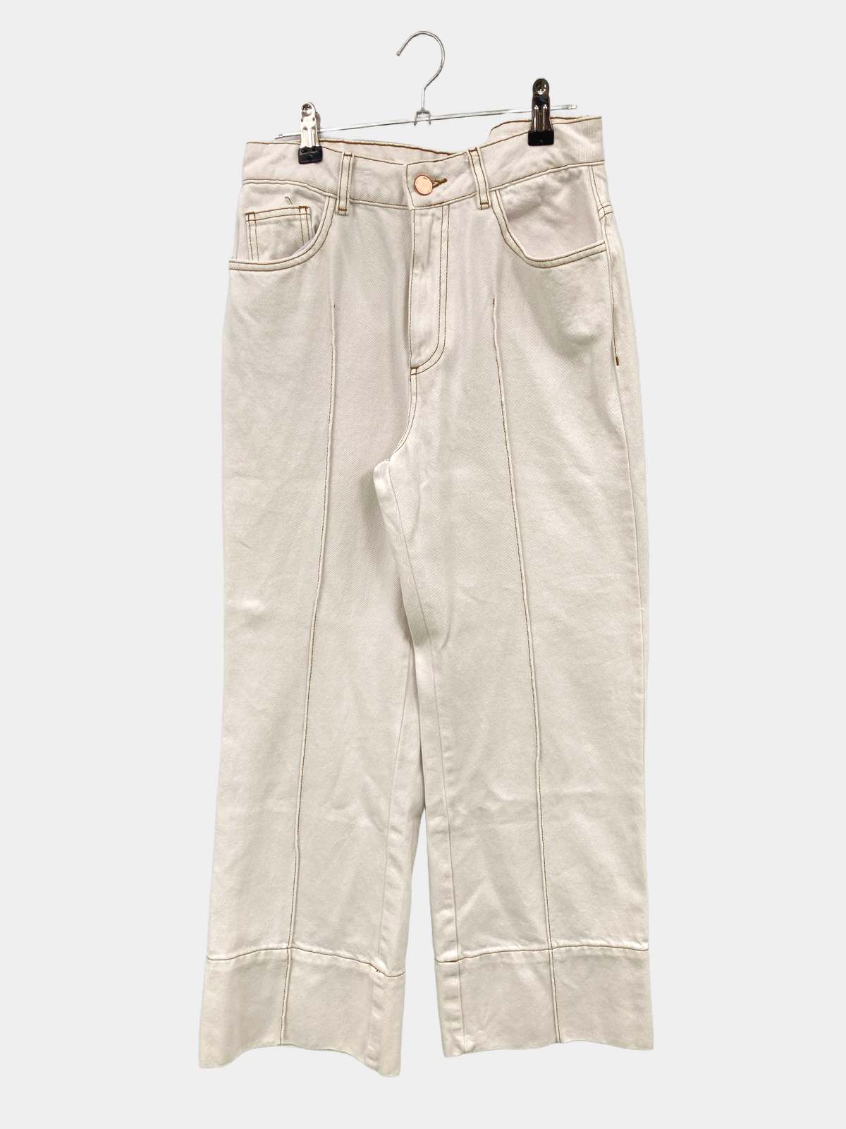 【中古】ZARA ザラ デニムパンツ 36 ホワイト フルレングス 無地 ワイド・ルーズ ストレート ハイウエスト レディース ブランド古着 送料無料