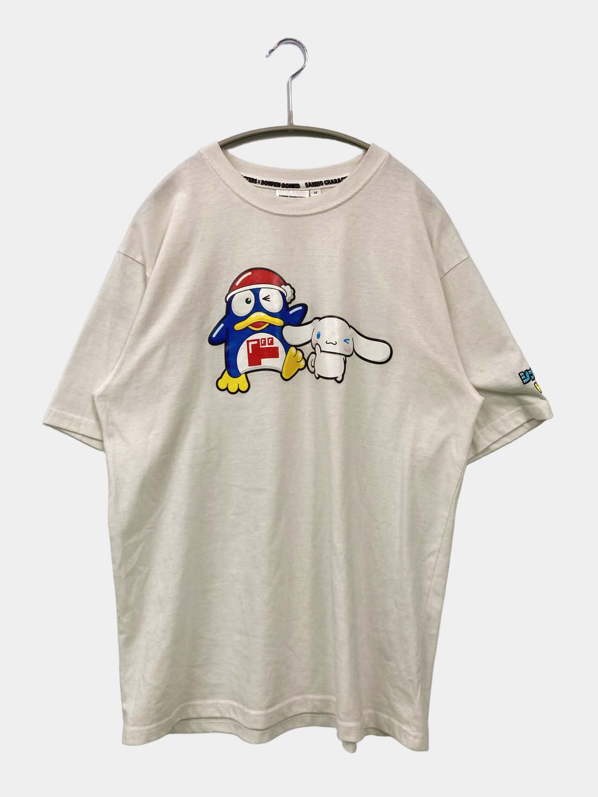 【中古】SANRIO CHARACTERS X DONPEN DONKI Tシャツ/カットソー M ホワイト 無地 前面プリント ワンポイント ミドル丈 半袖 クルーネック(丸首) レディース