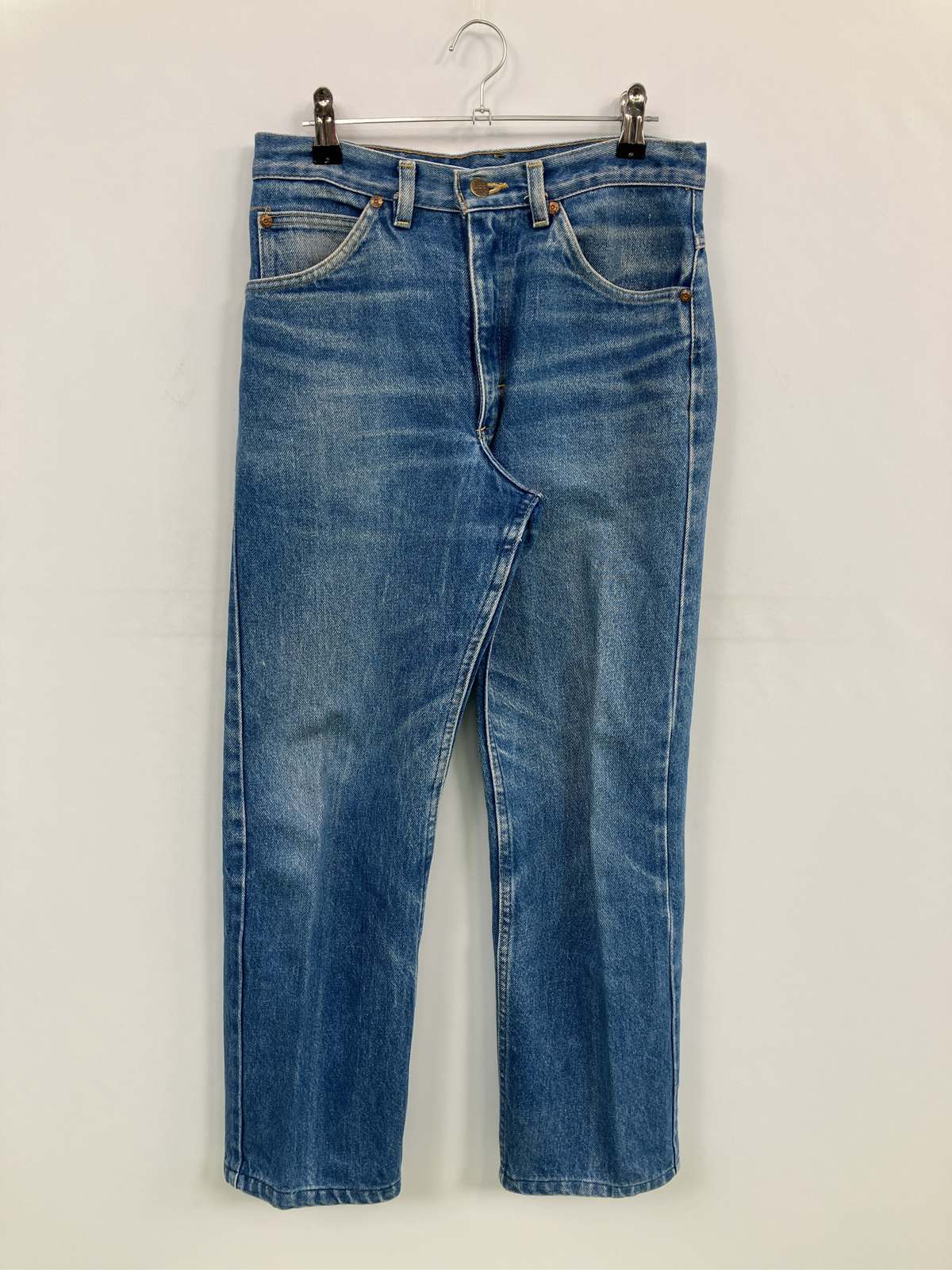 【中古】Lee リー デニムパンツ ブルー フルレングス 無地 スタンダード ストレート ワンポイント ブランドロゴ レギュラー ヴィンテージ レディース