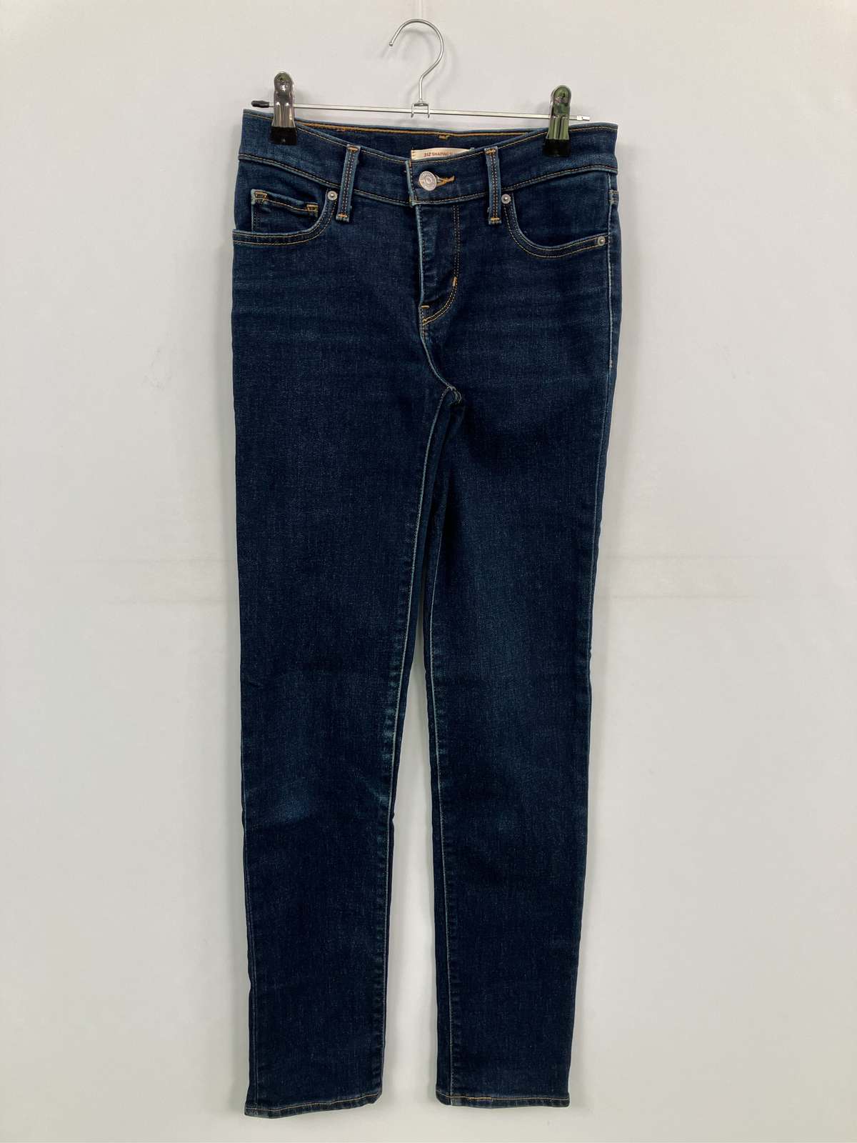 【中古】LEVI STRAUSS & CO. リーバイストラウスアンドカンパニー デニムパンツ W24 L30 ネイビー フルレングス 無地 ワンポイント ブランドロゴ スキニー・タイト テーパード ローライズ リジッド・ワンウォッシュ レディース