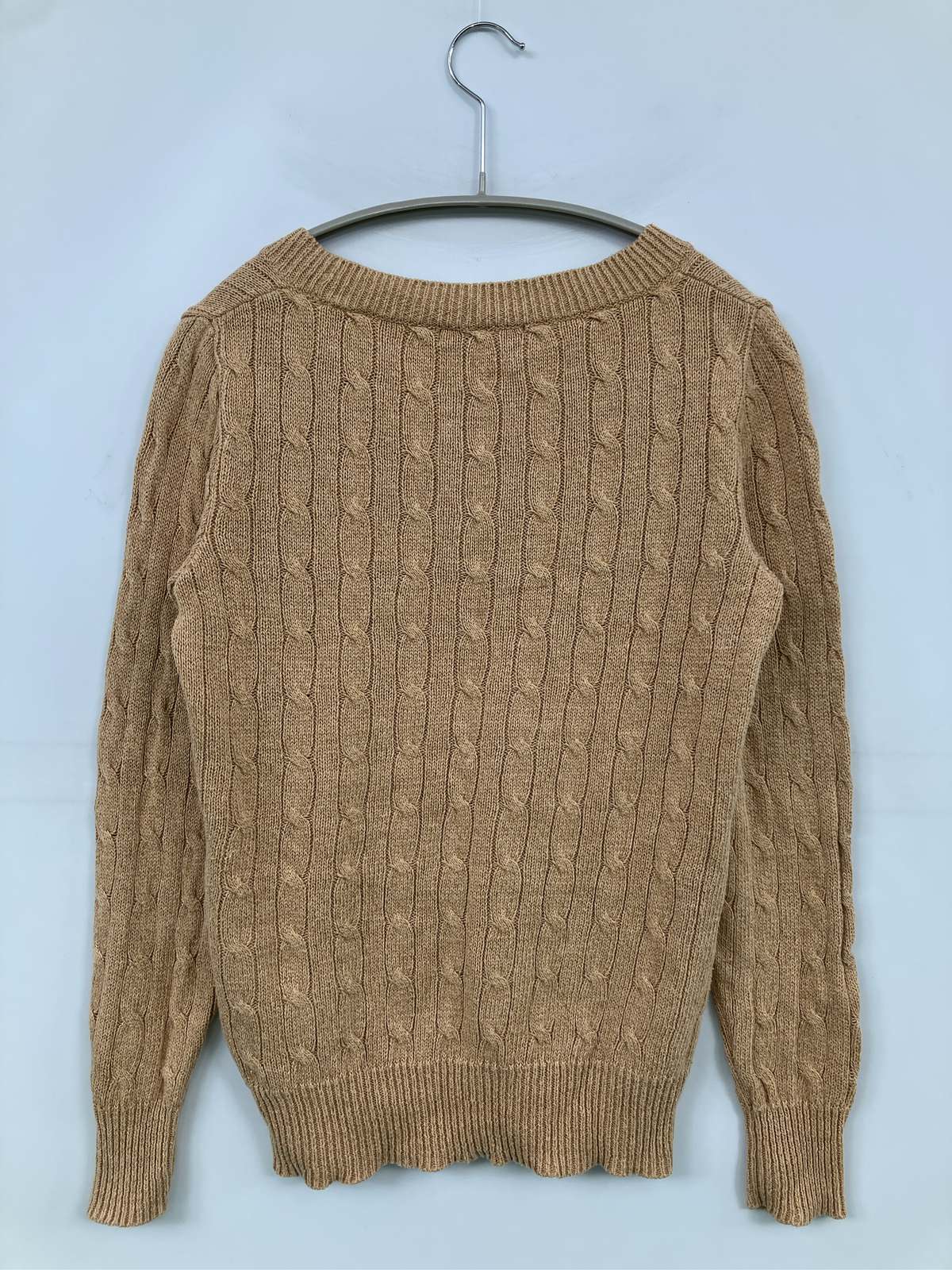 【中古】Ralph Lauren ラルフローレン ニット/セーター M ベージュ コットン リネン・麻 無地 ミドル丈 長袖 Vネック レディース
