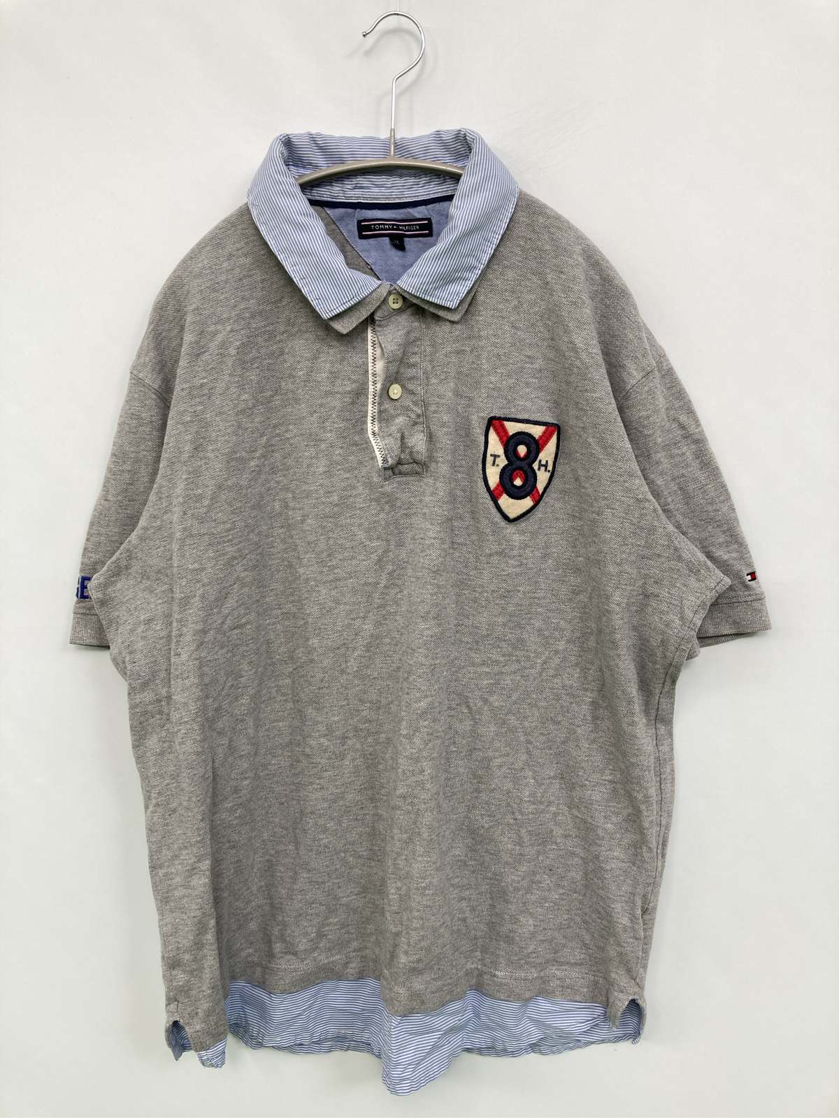 【中古】TOMMY HILFIGER トミーヒルフィガー ポロシャツ XL グレー 無地 半袖 メンズ