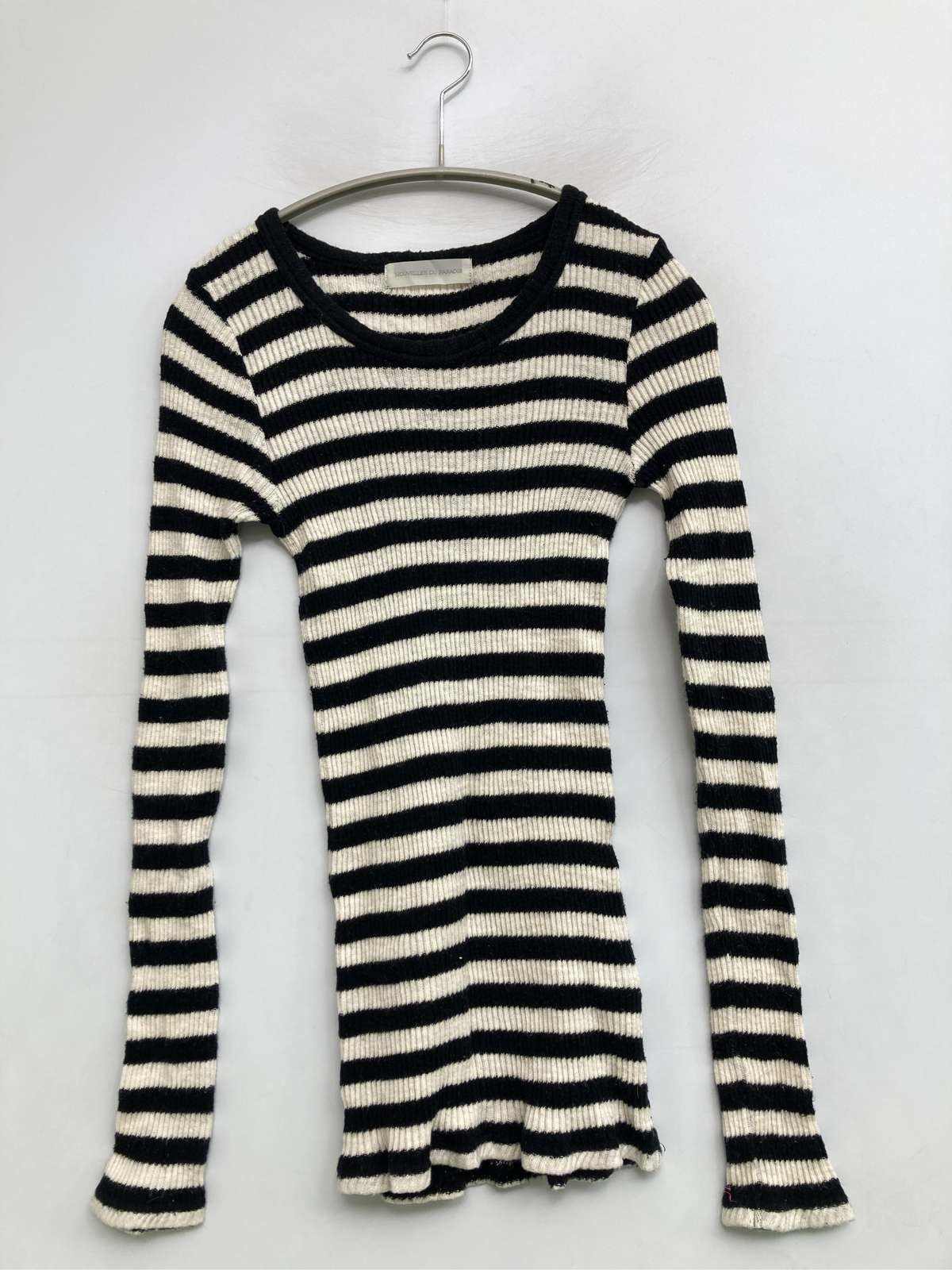 【中古】nouvelles du pardis ニット/セーター ブラック コットン ニット ボーダー柄 ミドル丈 長袖 クルーネック(丸首) レディース