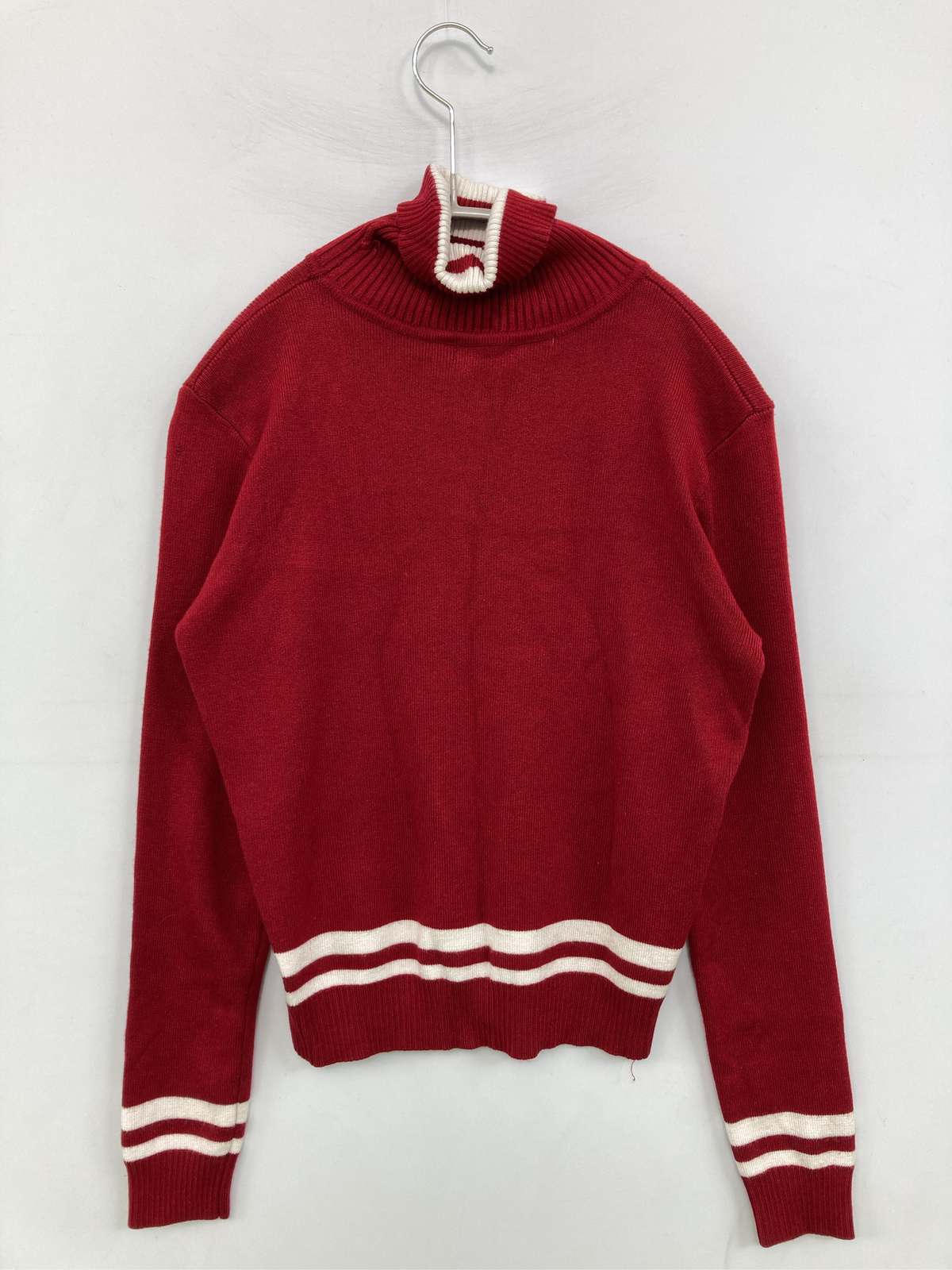 digdig 楽天市場店の【中古】tricolour トリコロール ニット/セーター F レッド ニット 無地 ライン柄 ショート丈 長袖 タートルネック/ハイネック レディース｜アングル2