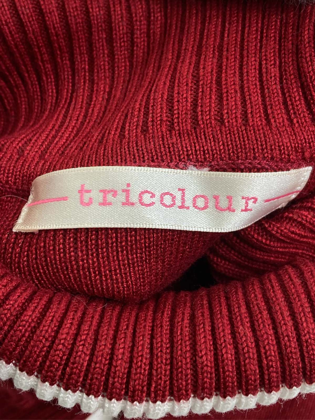 digdig 楽天市場店の【中古】tricolour トリコロール ニット/セーター F レッド ニット 無地 ライン柄 ショート丈 長袖 タートルネック/ハイネック レディース｜アングル3