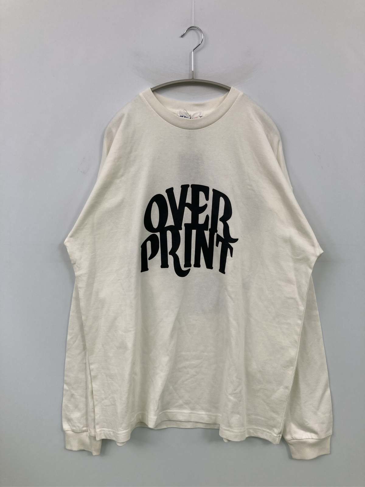 OVER PRINT Tシャツ/カットソー XL アイボリー 前面プリント ブランドロゴ バックプリント ミドル丈 長袖 クルーネック(丸首) メンズ レディース