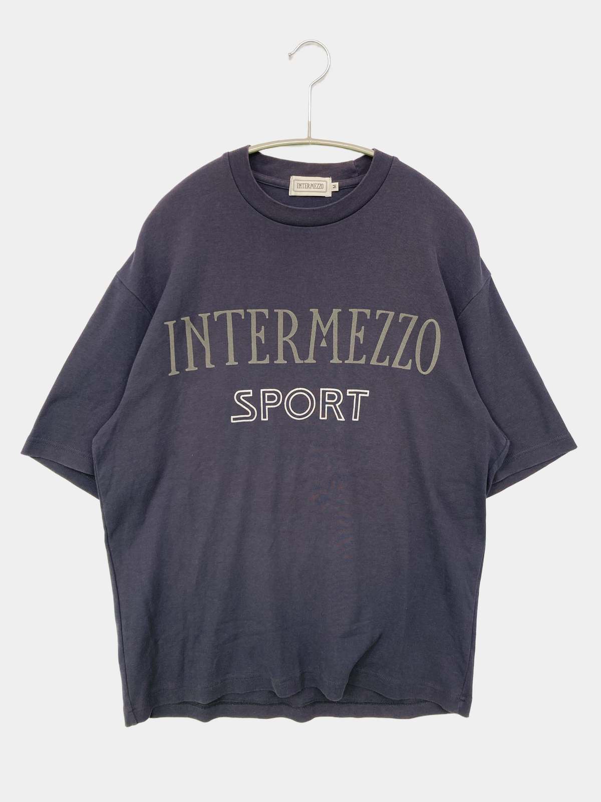 【中古】INTERMEZZO インターメッツォ Tシャツ/カットソー M ブラック 無地 前面プリント ミドル丈 半袖 クルーネック(丸首) メンズ