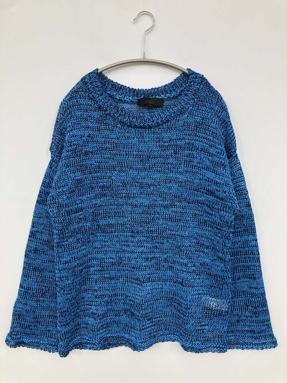 【中古】ZARA ザラ ニット/セーター M ブルー ニット 無地 ミドル丈 長袖 クルーネック(丸首) レディース