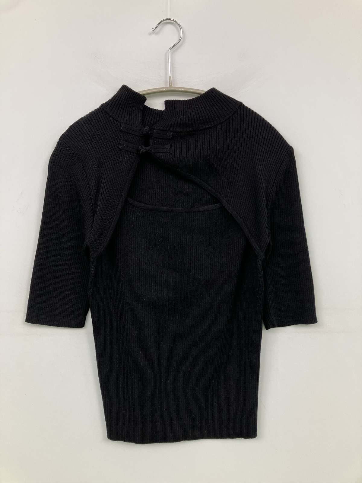 【中古】MURUA ムルーア ニット/セーター F ブラック 無地 ショート丈 半端袖 タートルネック/ハイネック レディース