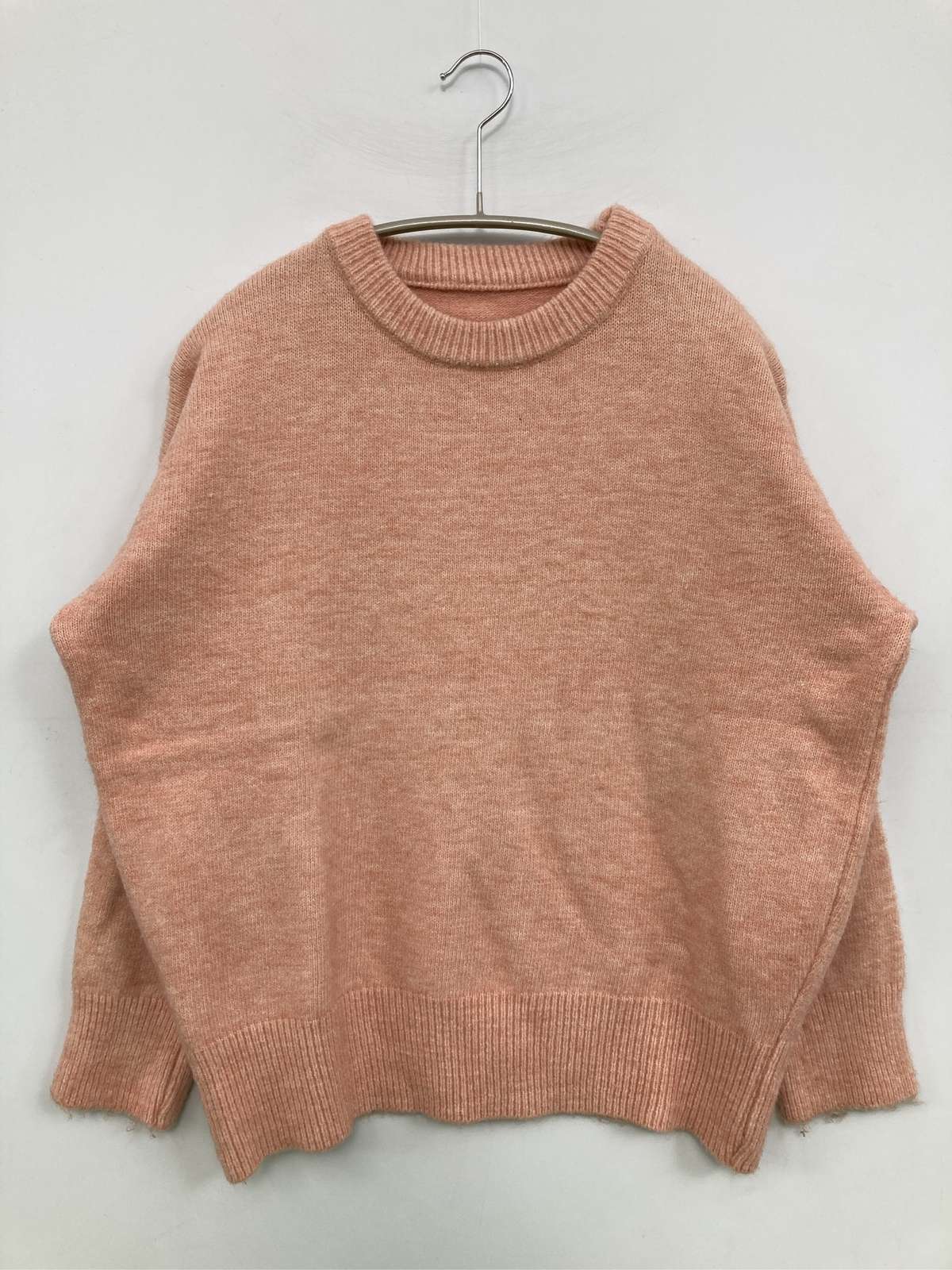 【中古】ニット/セーター ピンク ニット 無地 ミドル丈 長袖 クルーネック(丸首) レディース