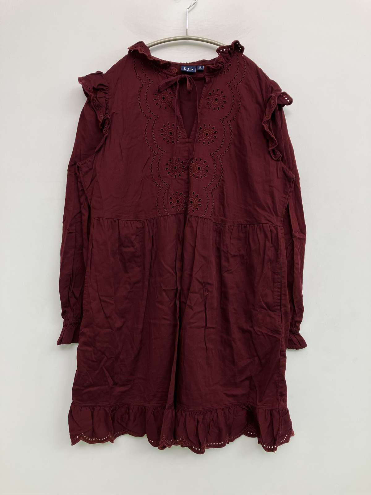 【中古】GAP ギャップ ワンピース M レッド コットン フリル その他総柄 長袖 ショート・ミニ丈 フレア レディース