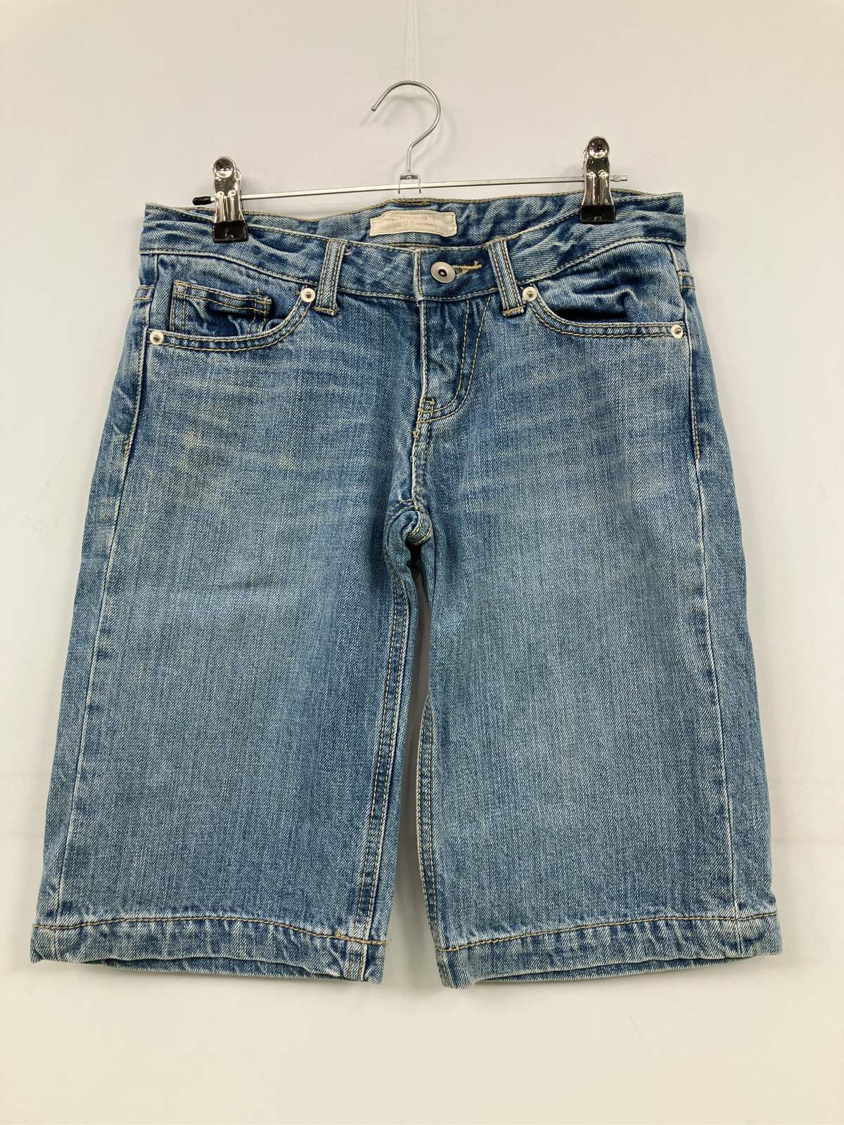 【中古】デニムパンツ S ブルー ショート・ひざ上丈 無地 スタンダード ストレート ローライズ ヴィンテージ レディース